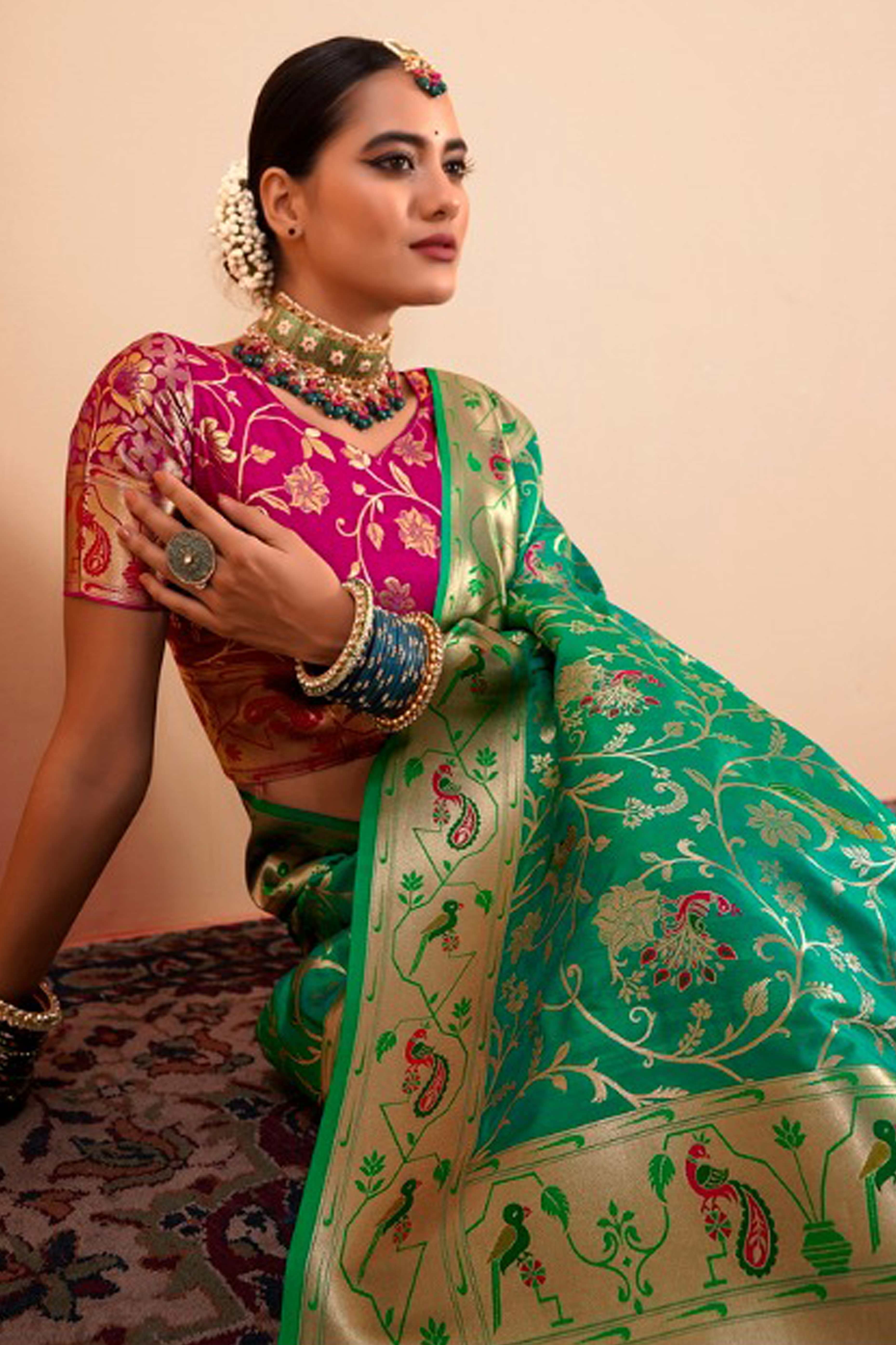 Green Floral Zari Weaving Pure Silk Paithani Saree