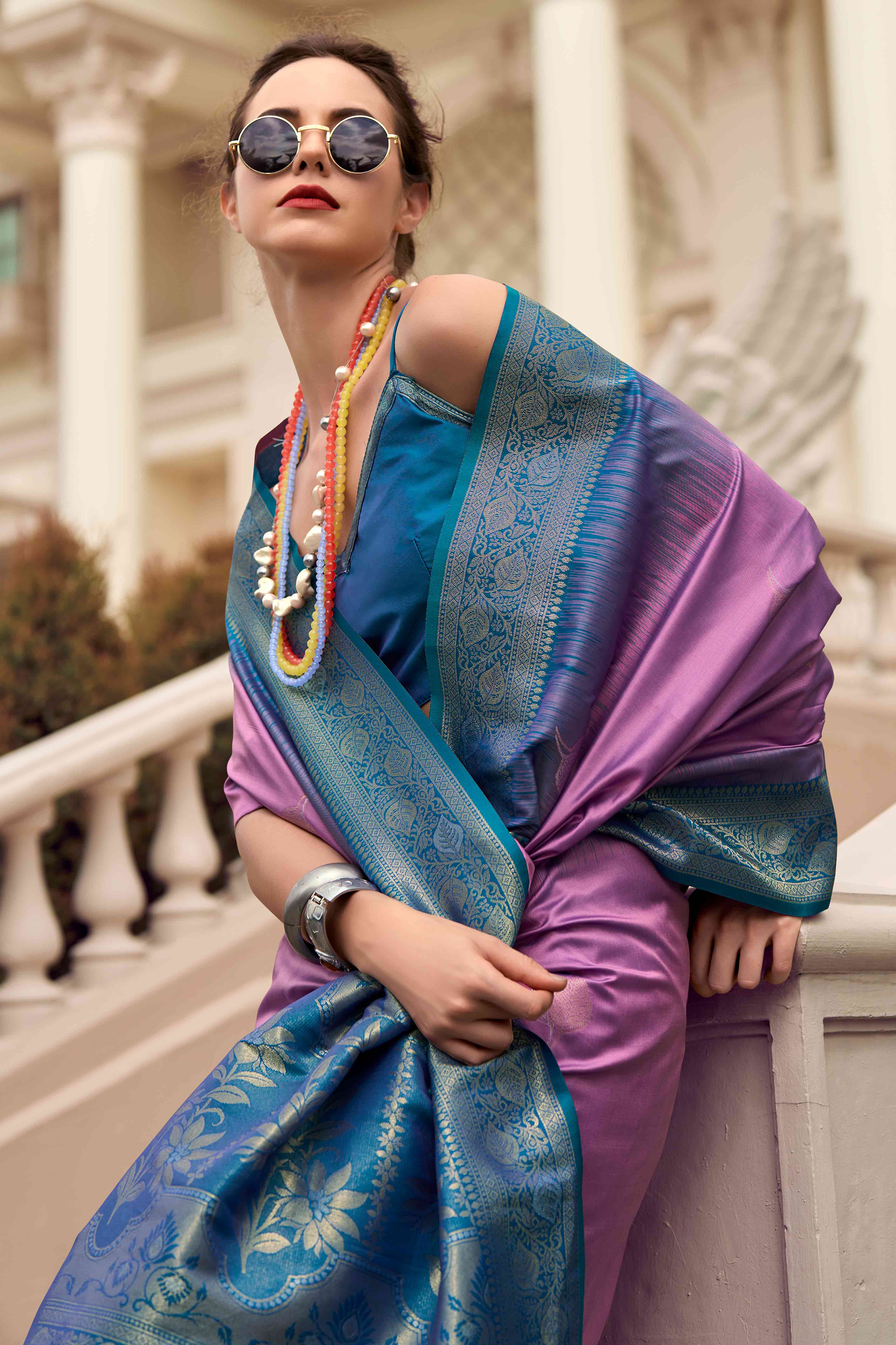 Dark Mauve Zari Weaving Pure Silk Saree