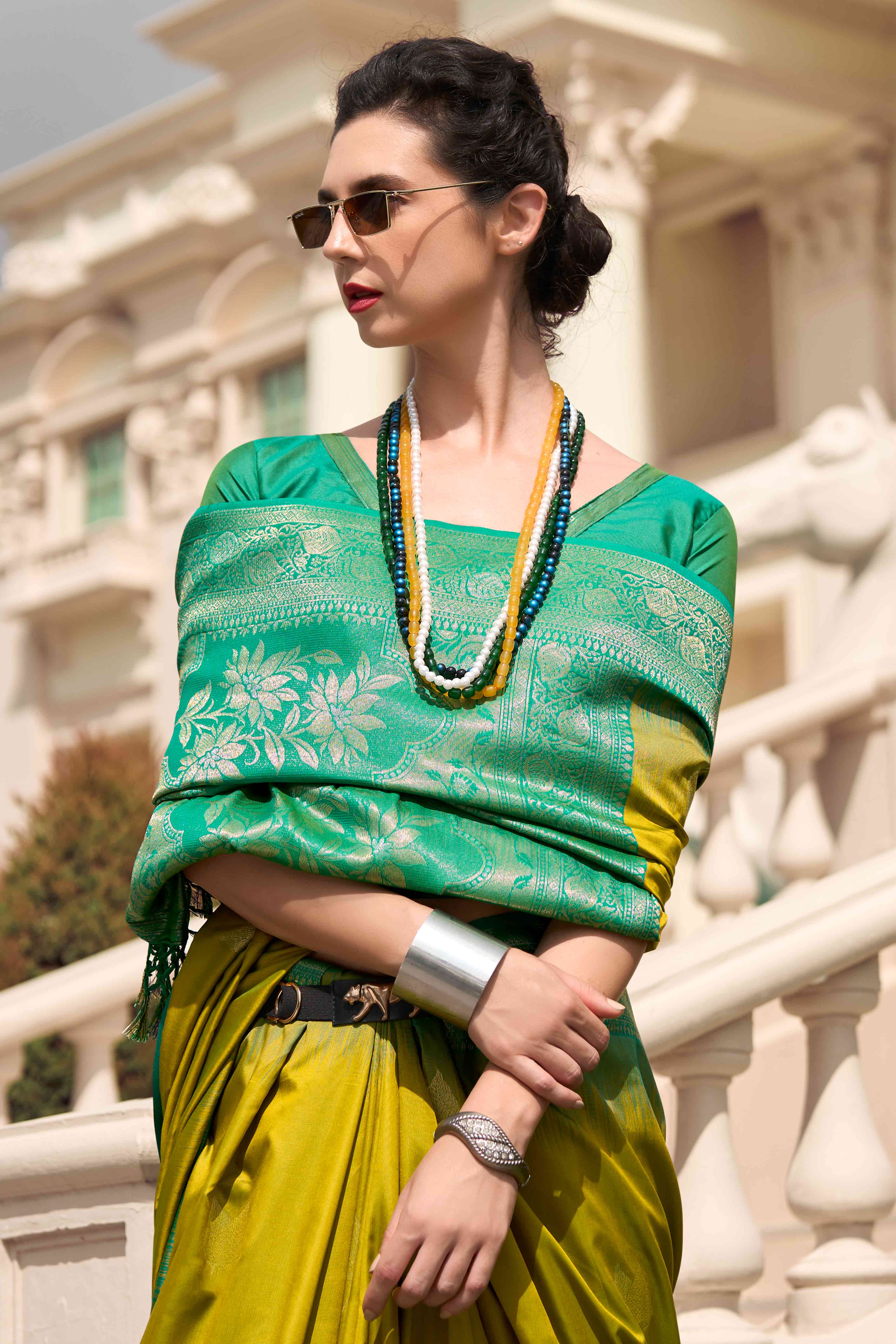 Olive Zari Weaving Pure Silk Saree