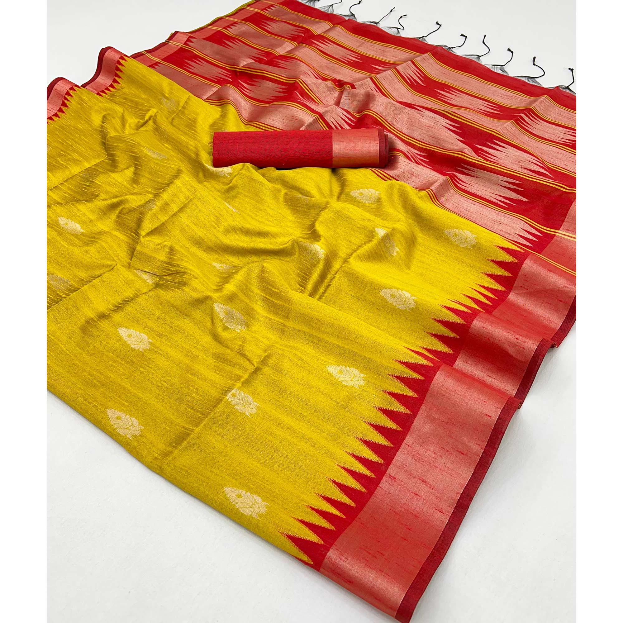 Traditional Bhagalpuri Silk Saree with Gadwal-Inspired Mustard Zari Weaving