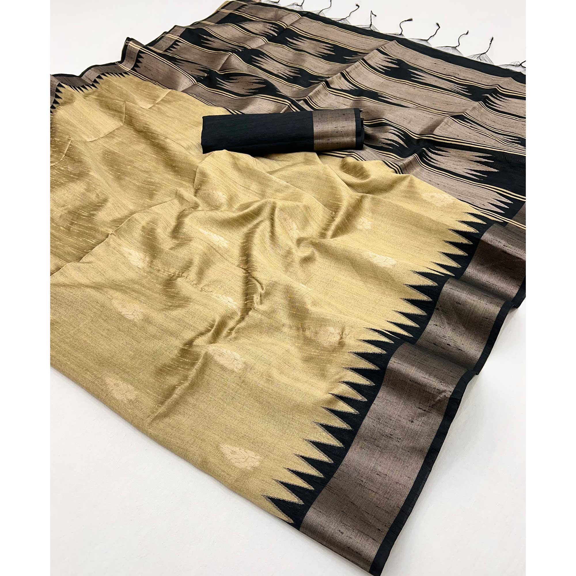 Traditional Bhagalpuri Silk Saree with Gadwal-Inspired Gold Zari Weaving