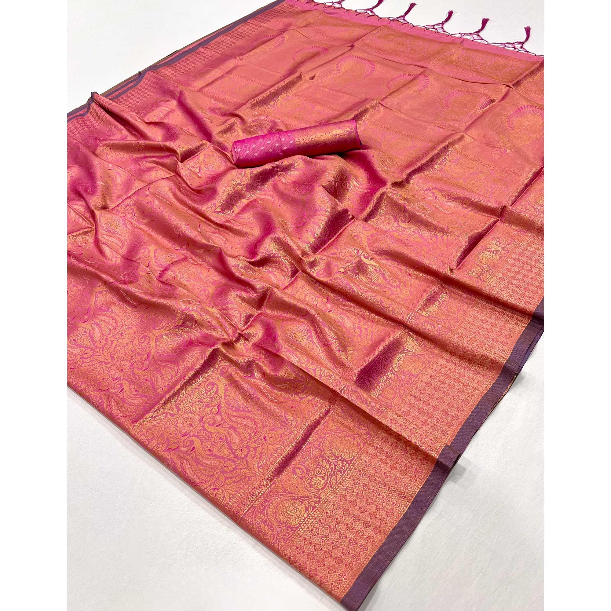 Light Pink Pure Look Banarasi Saree with Classic Zari Brocade Weaving