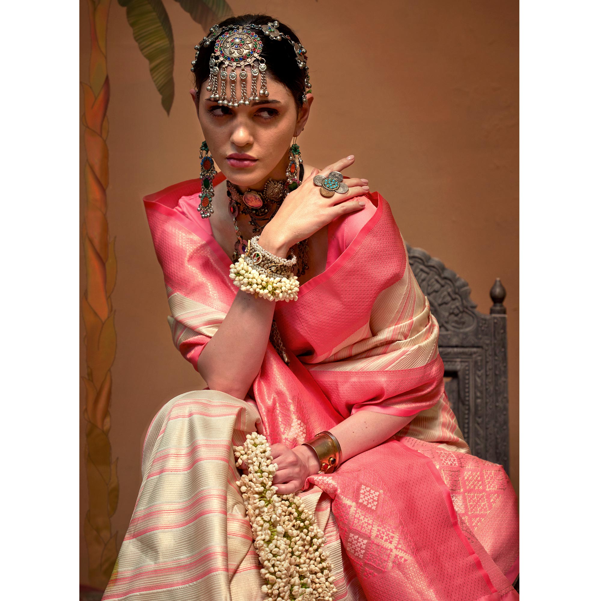 Beige Woven Art Silk Zari Saree