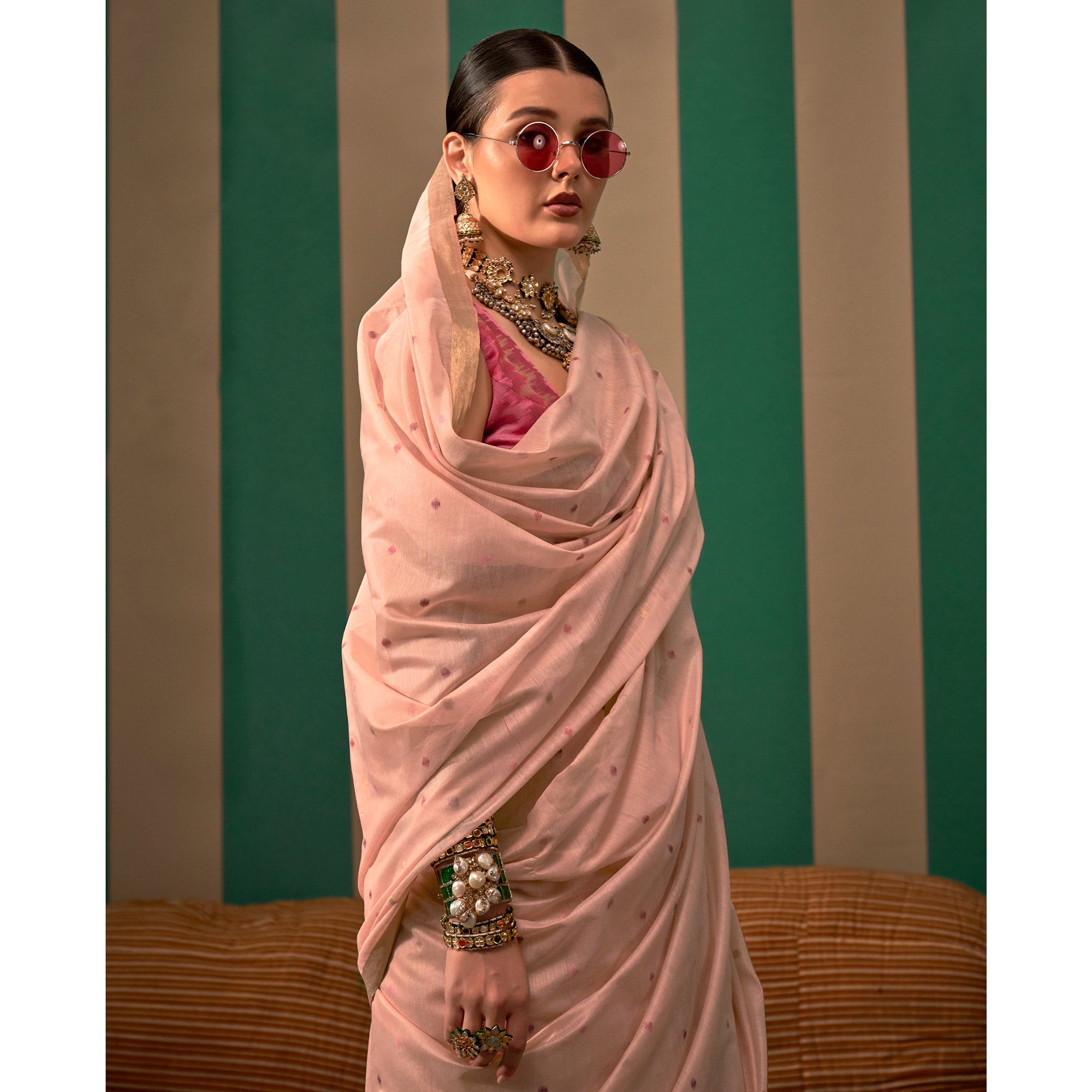 Peach Woven Cotton Silk Saree