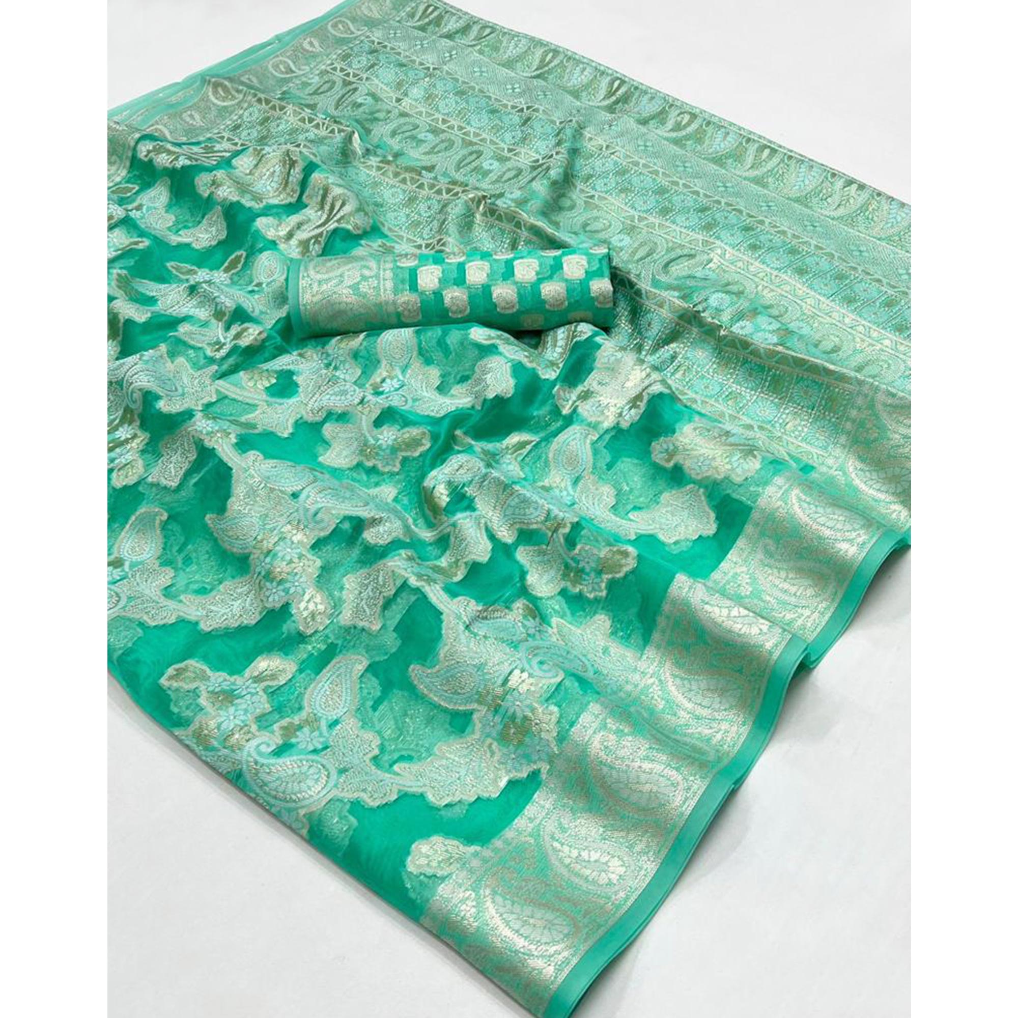 Green Woven Organza Saree