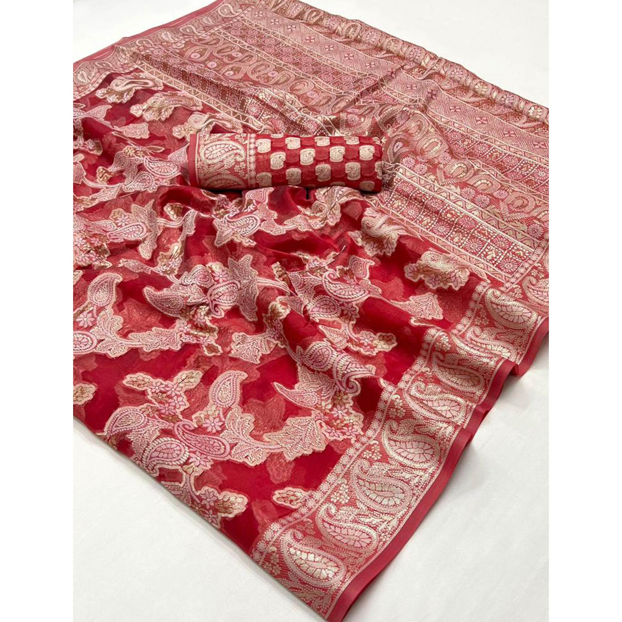 Red Woven Organza Saree