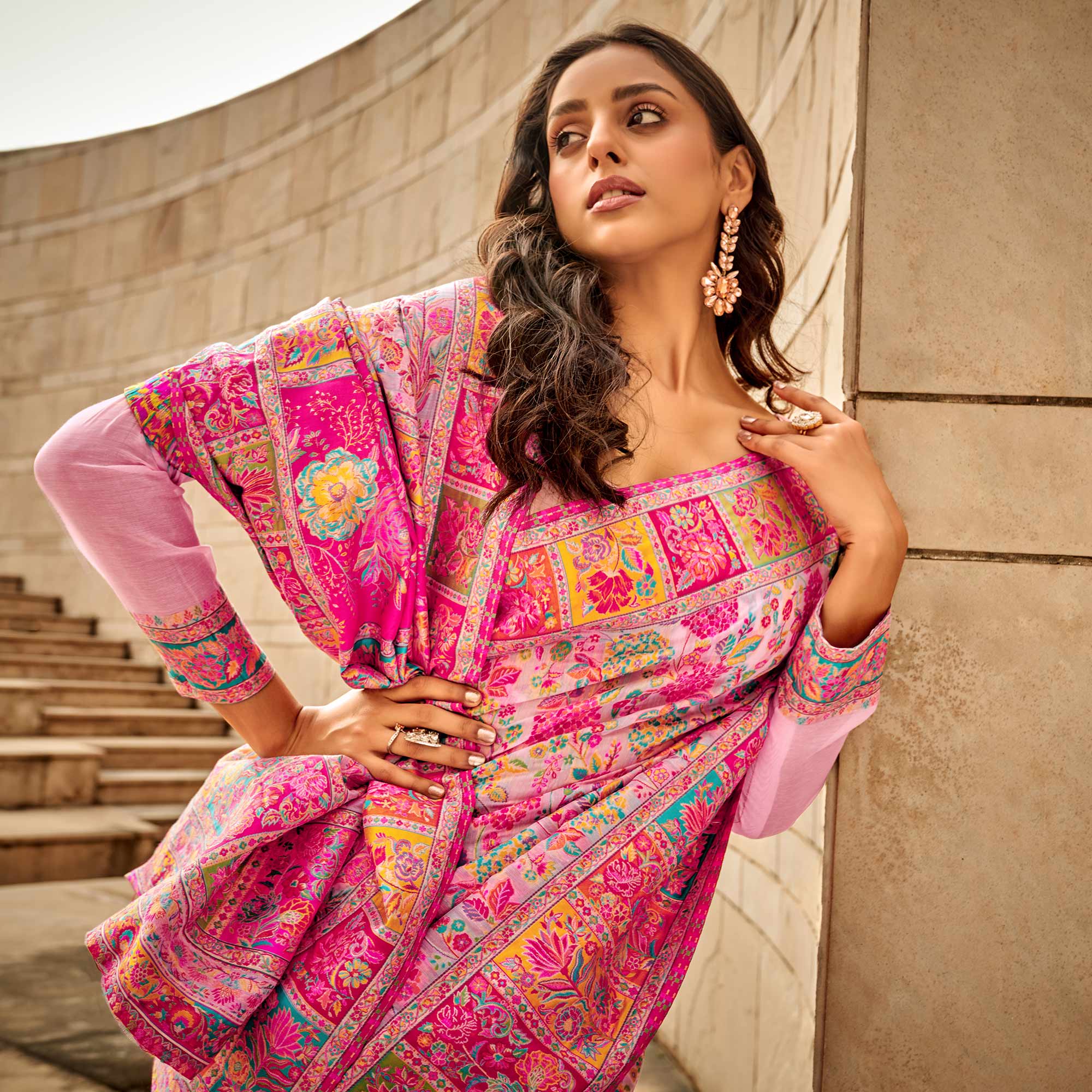 Pink Floral Woven Pure Cotton Saree