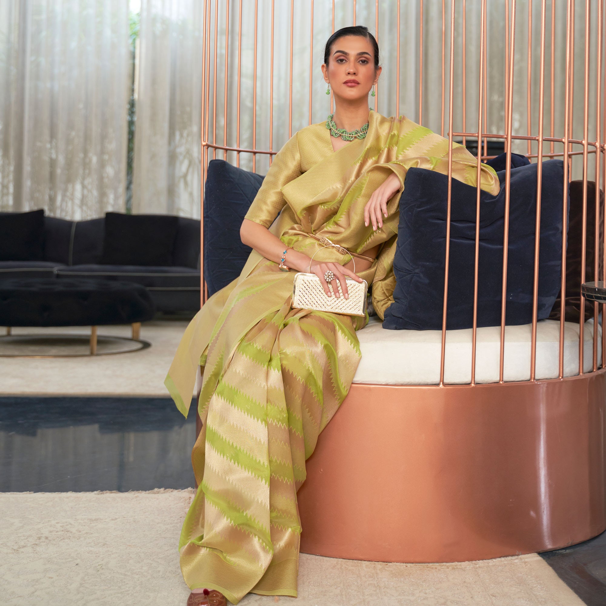 Green Woven Organza Saree