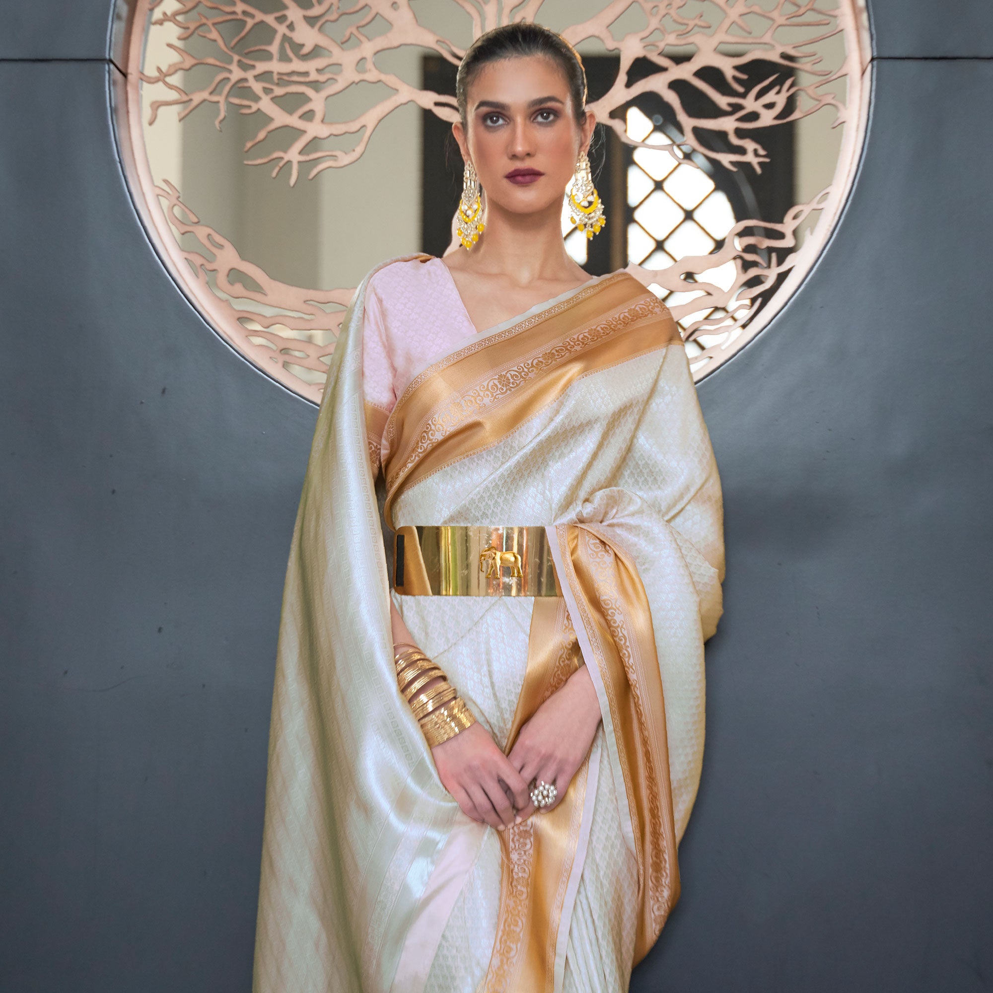 White Woven Art Silk Saree