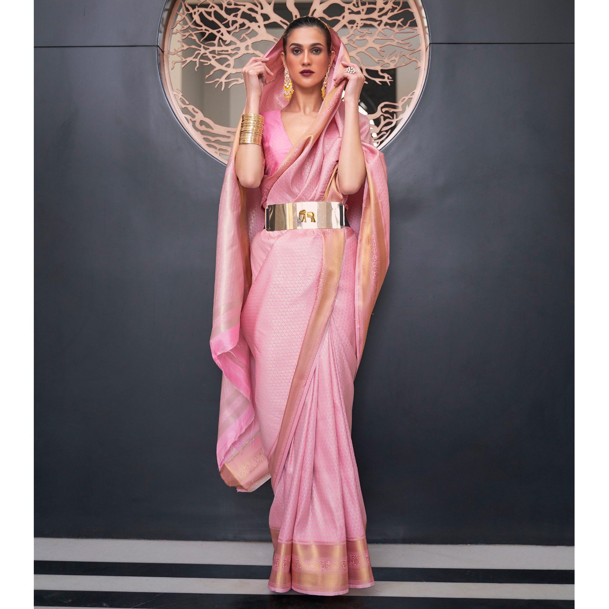 Pink Woven Art Silk Saree