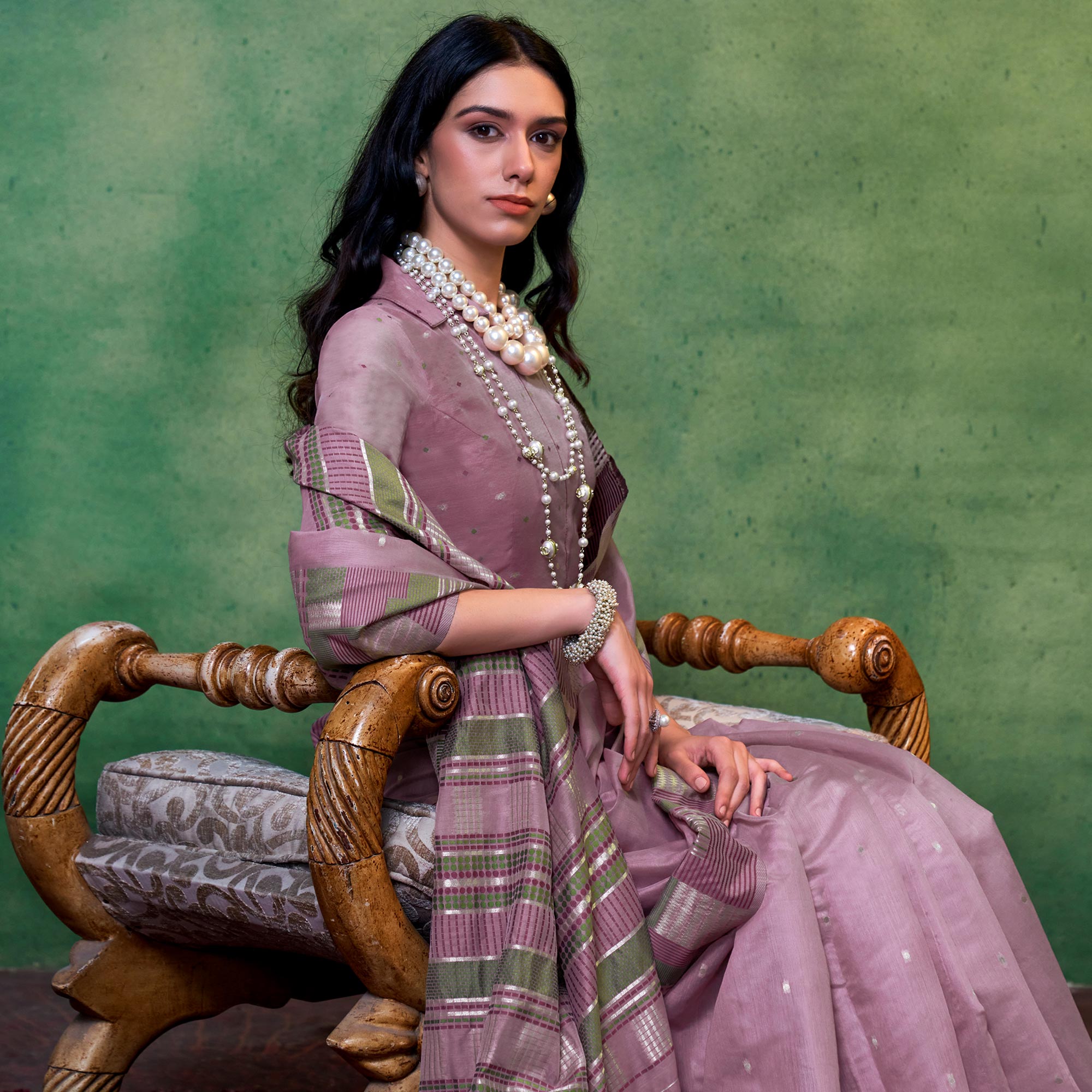 Mauve Woven Cotton Silk Saree With Tassels