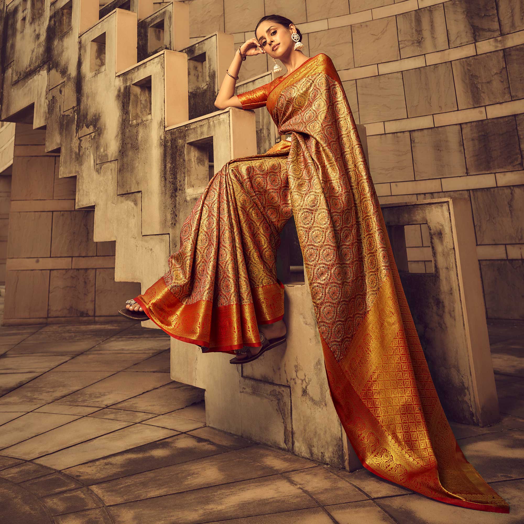 Red Woven Art Silk Saree