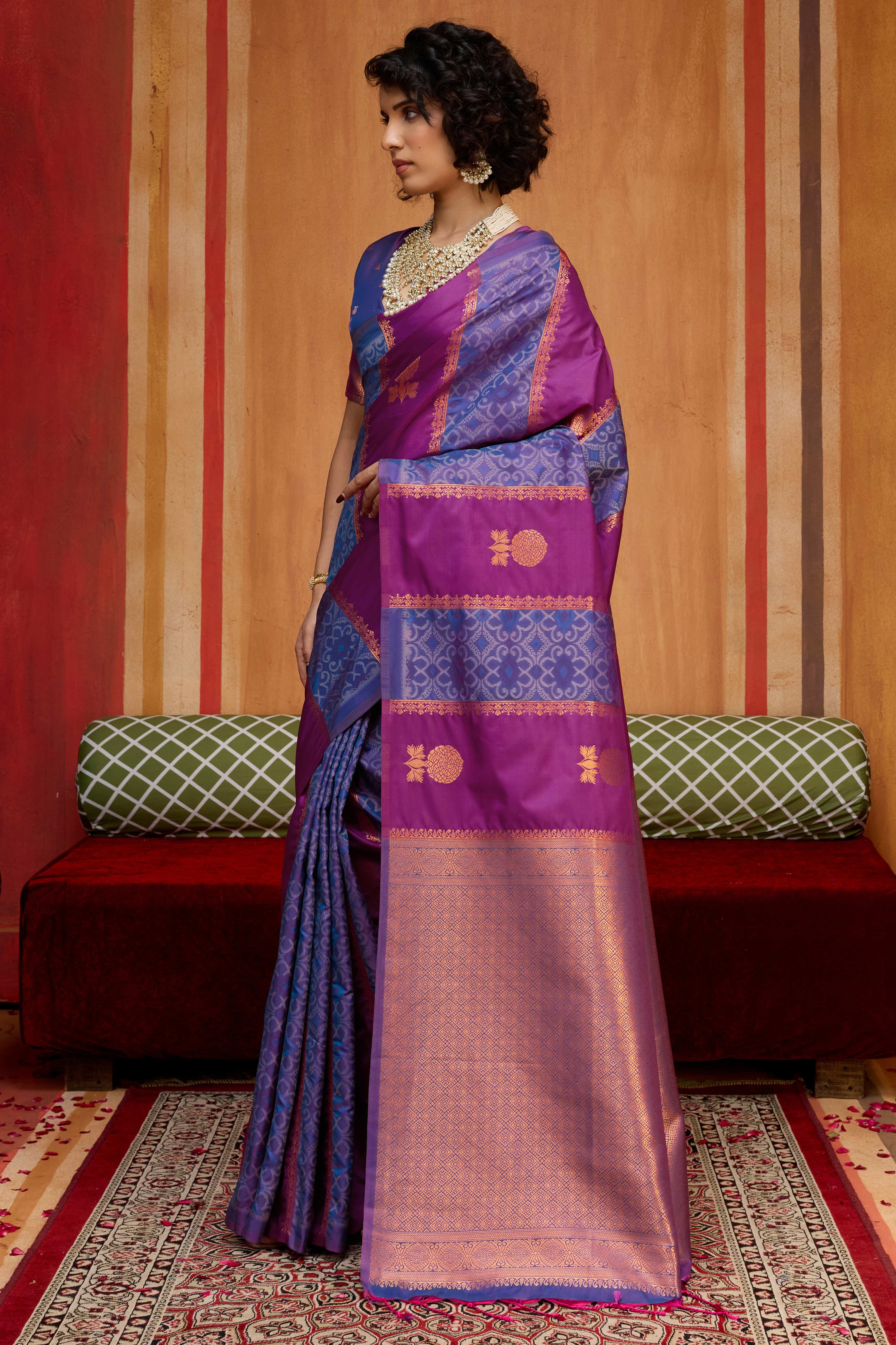 Classic Wine Floral Handloom Weaving Art Silk Saree With Statement Tassel Pallu