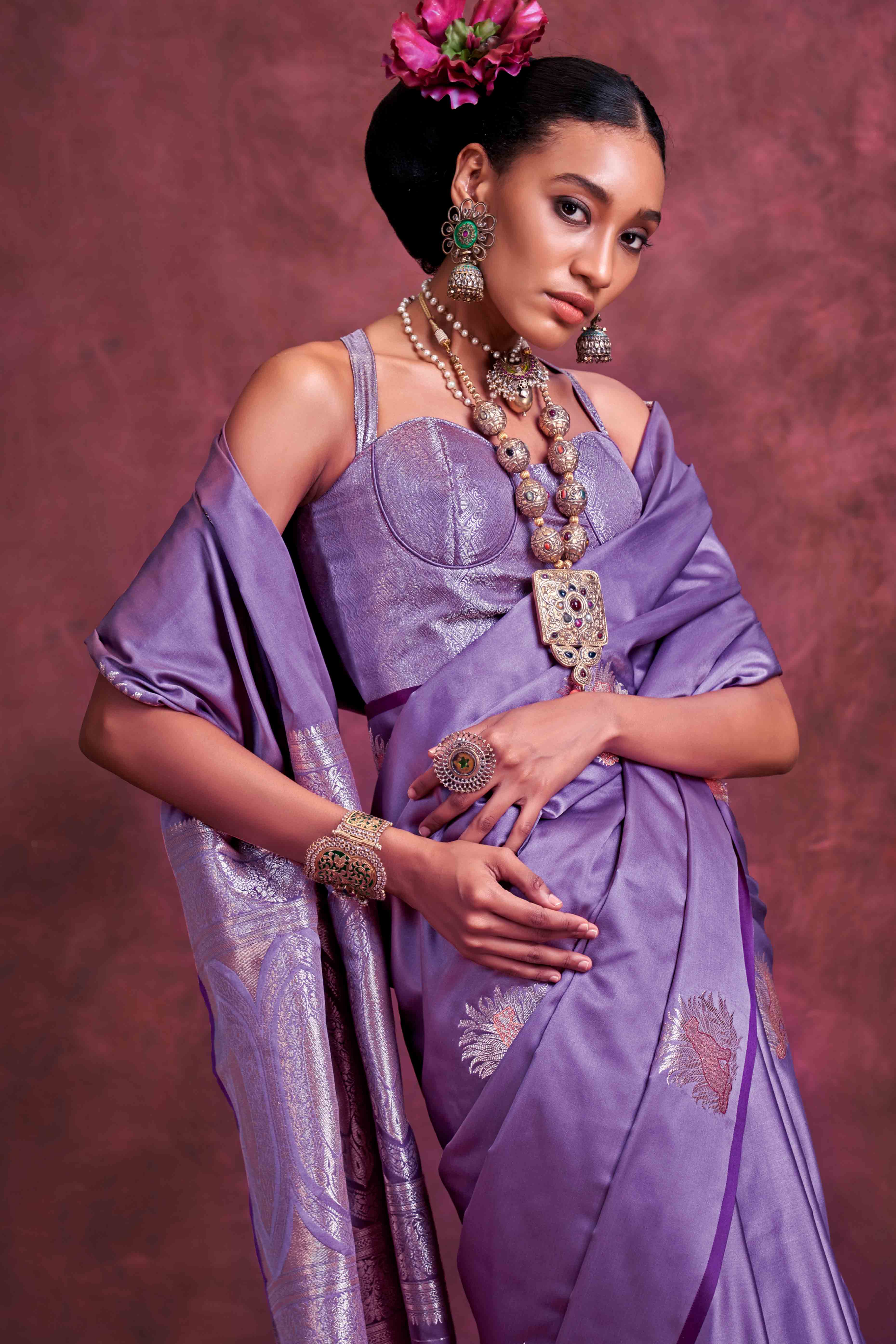 Purple Handloom Weaving Satin Saree