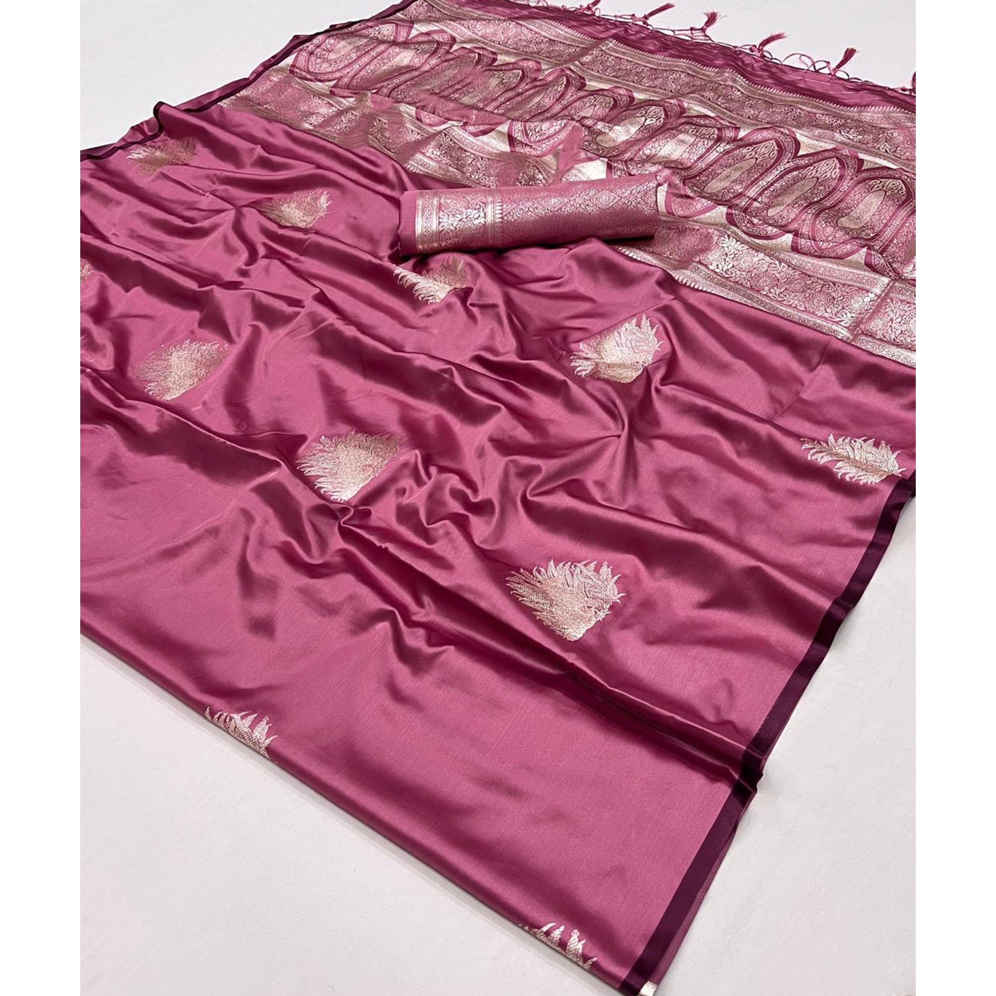 Pink Handloom Weaving Satin Saree
