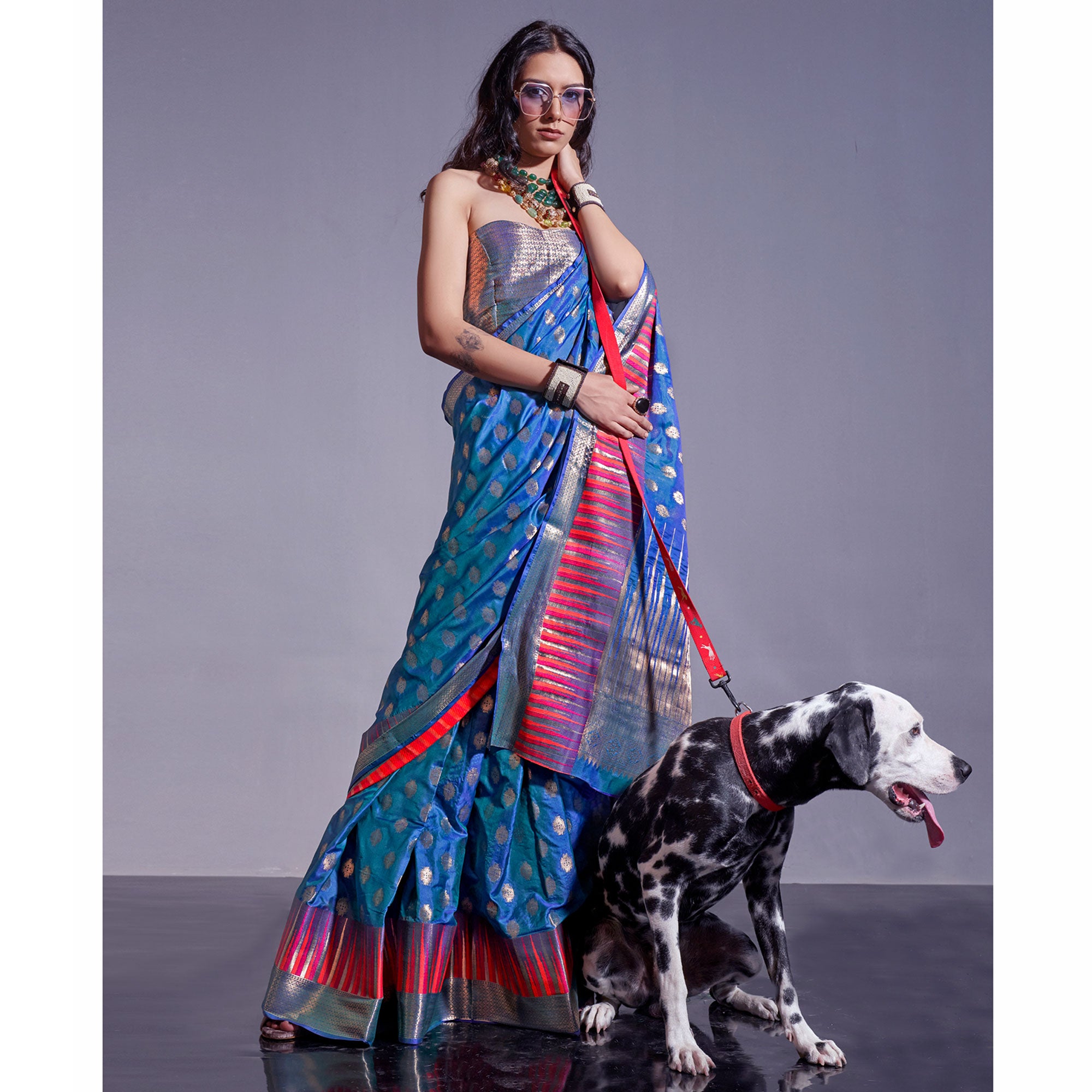 Blue Butti Design Woven Art Silk Saree