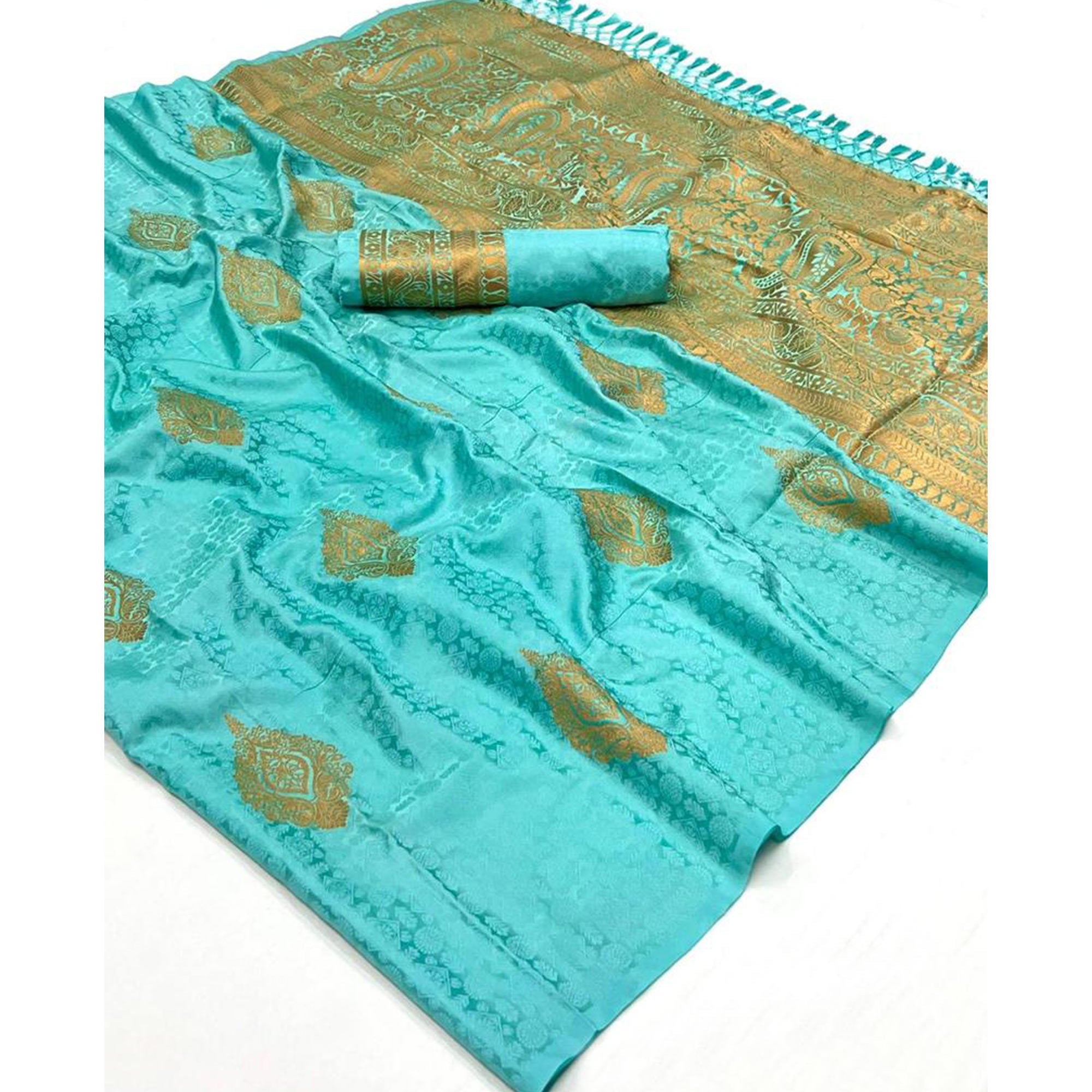 Sky Blue Woven Satin Two Tone Saree