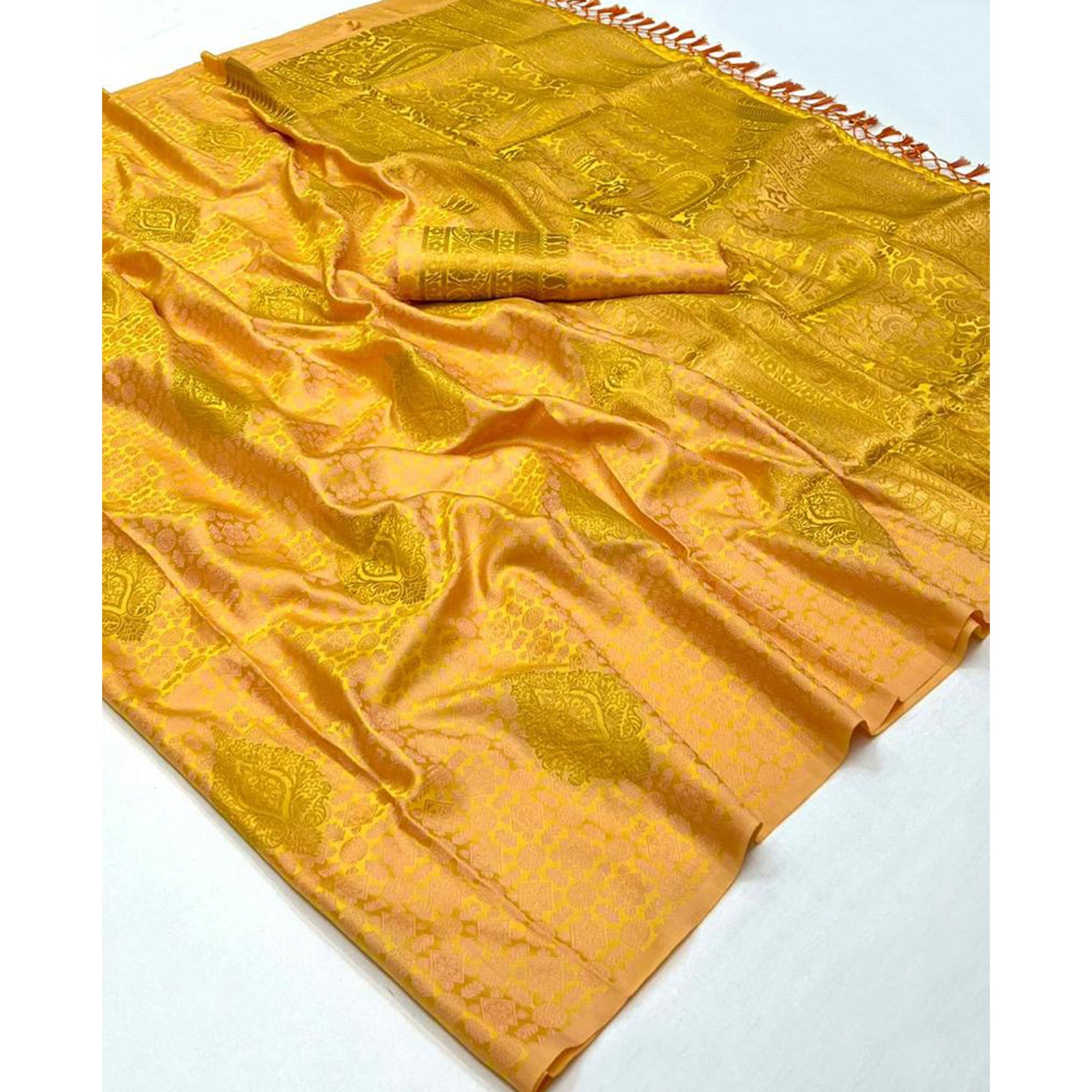 Yellow Woven Satin Two Tone Saree