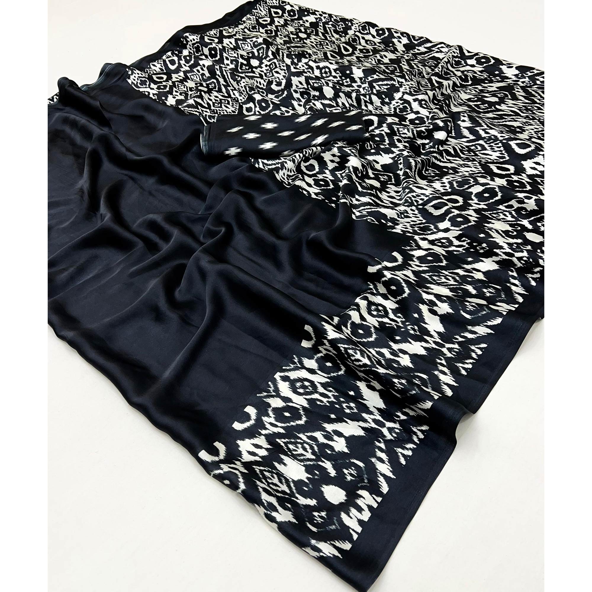 Black Patola Printed Satin Crepe Saree