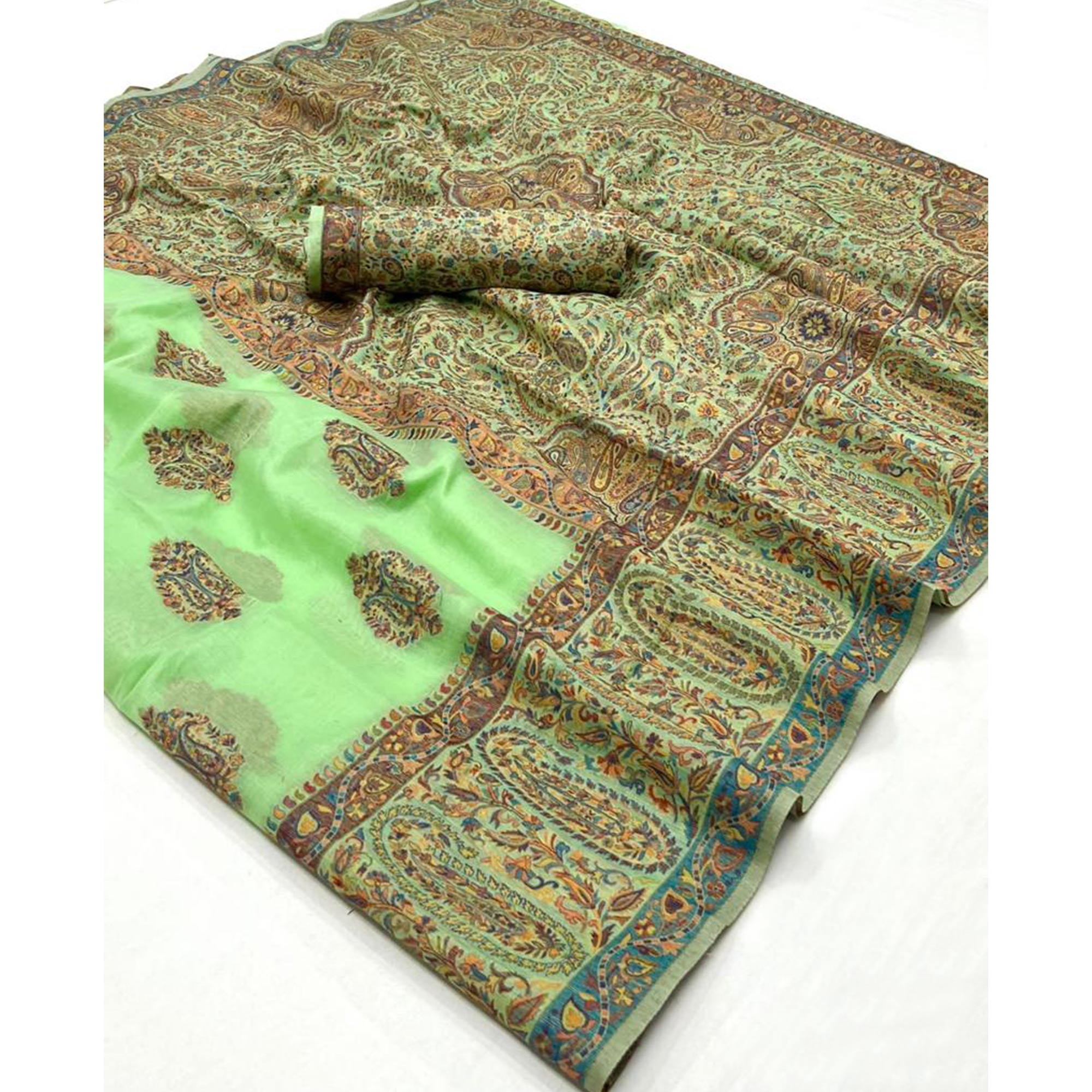 Pista Green Woven Chanderi Silk Saree