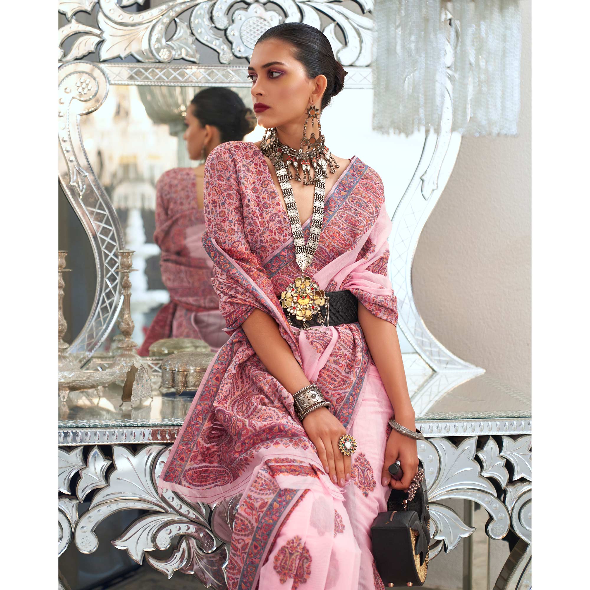 Pink Woven Chanderi Silk Saree