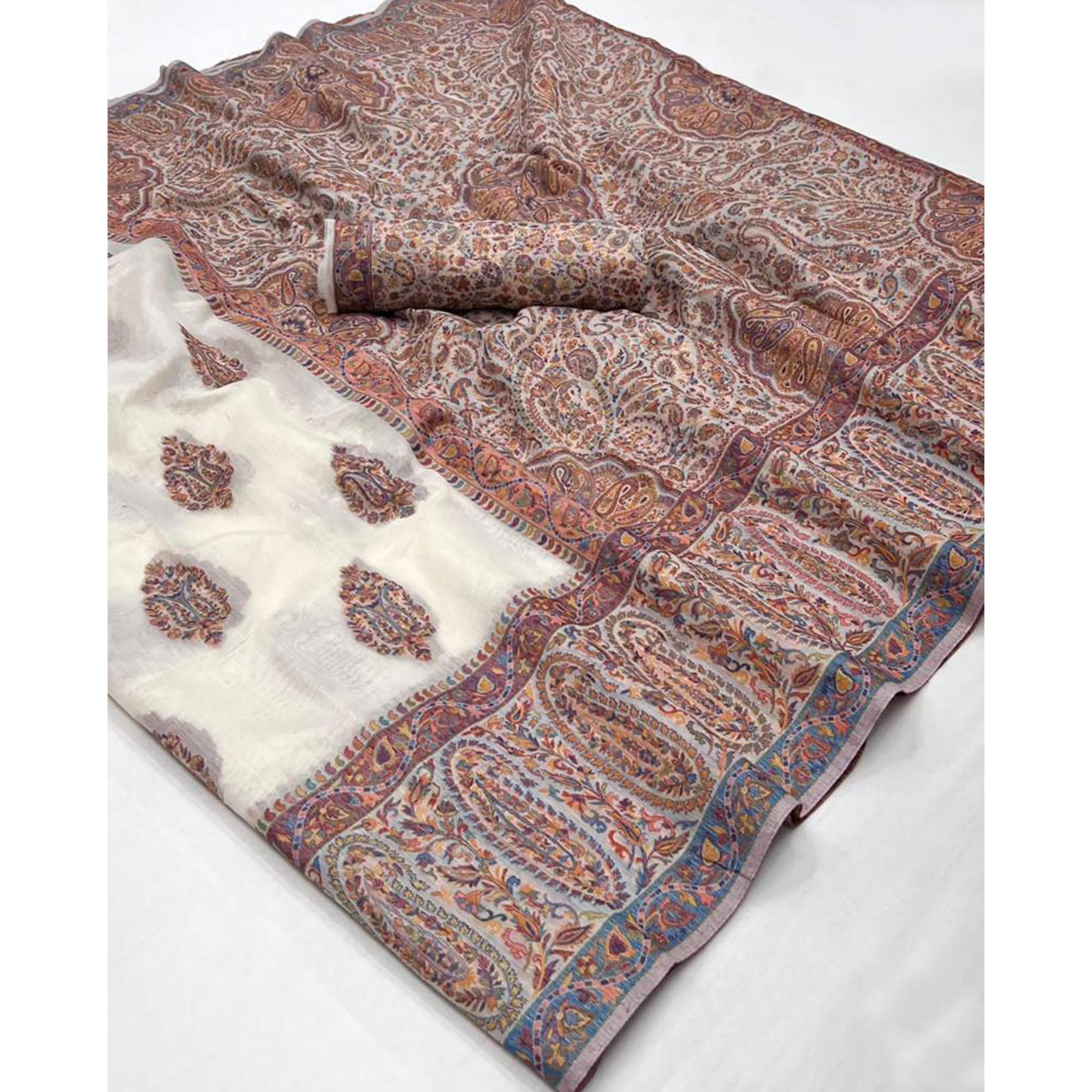 Off White Woven Chanderi Silk Saree