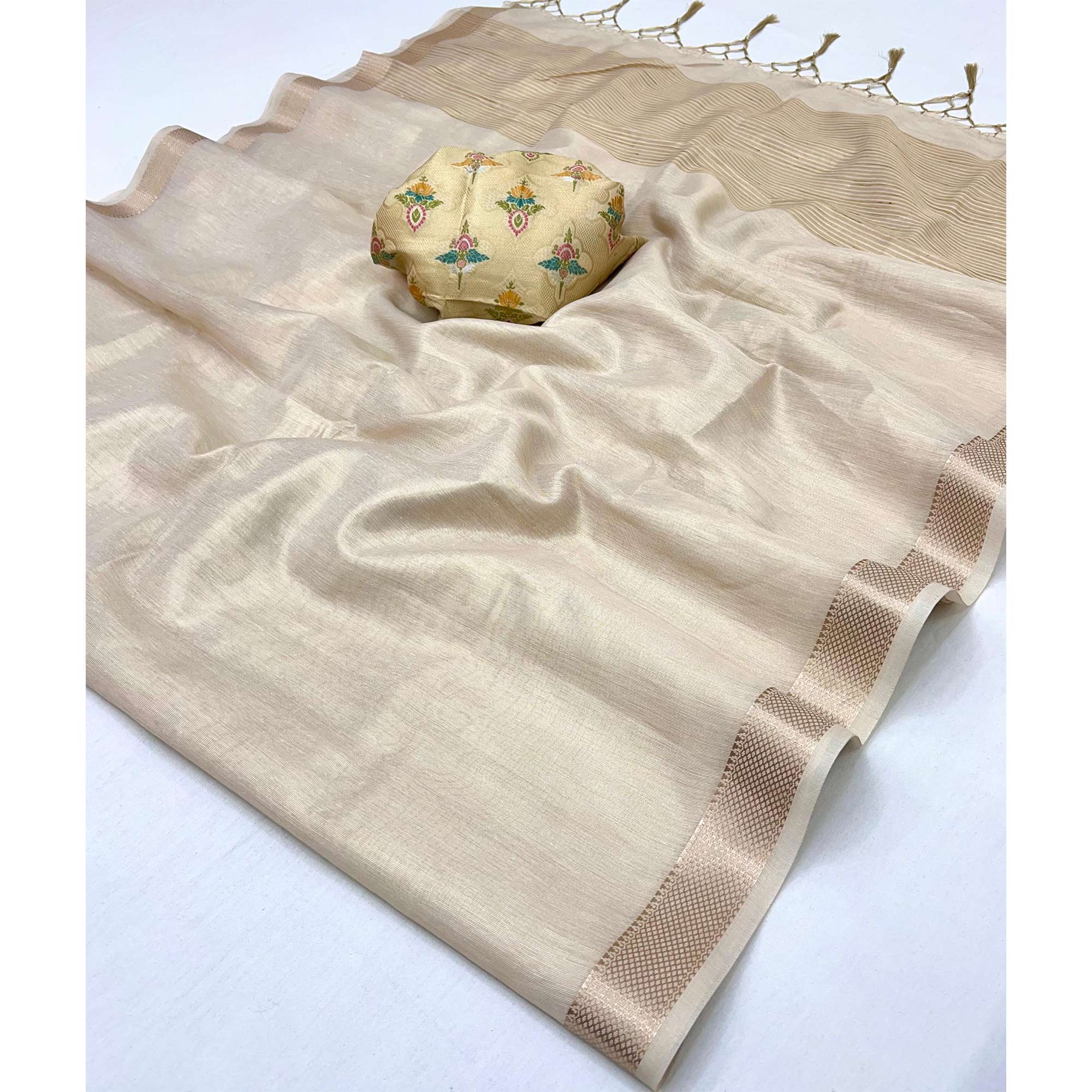 Delicate Off White Saree with Classic Zari Weaving on Tissue Fabric