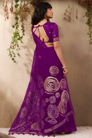Purple Heritage Munga Art Silk Saree Highlighted with Fine Zari Weaving