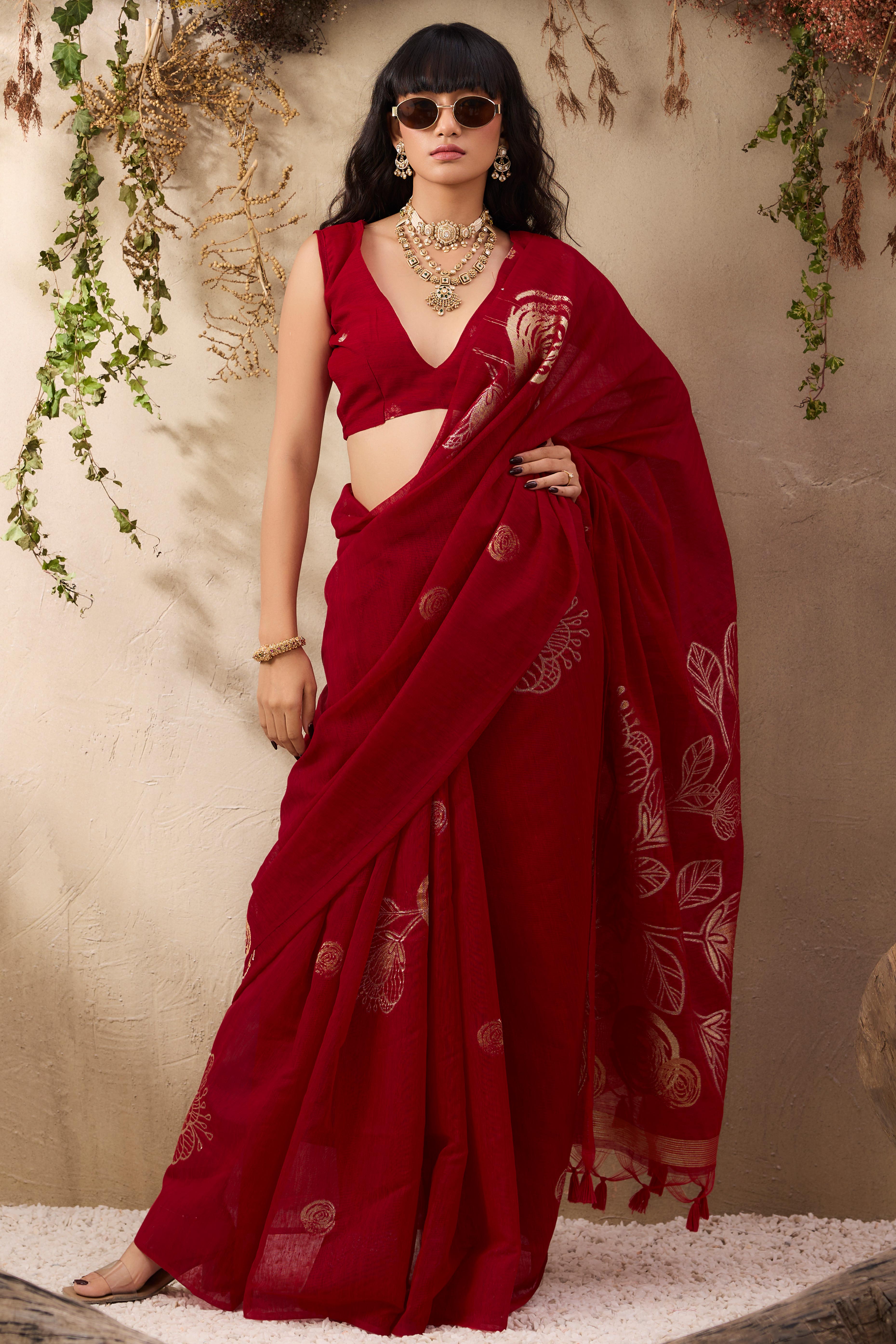 Red Heritage Munga Art Silk Saree Highlighted with Fine Zari Weaving