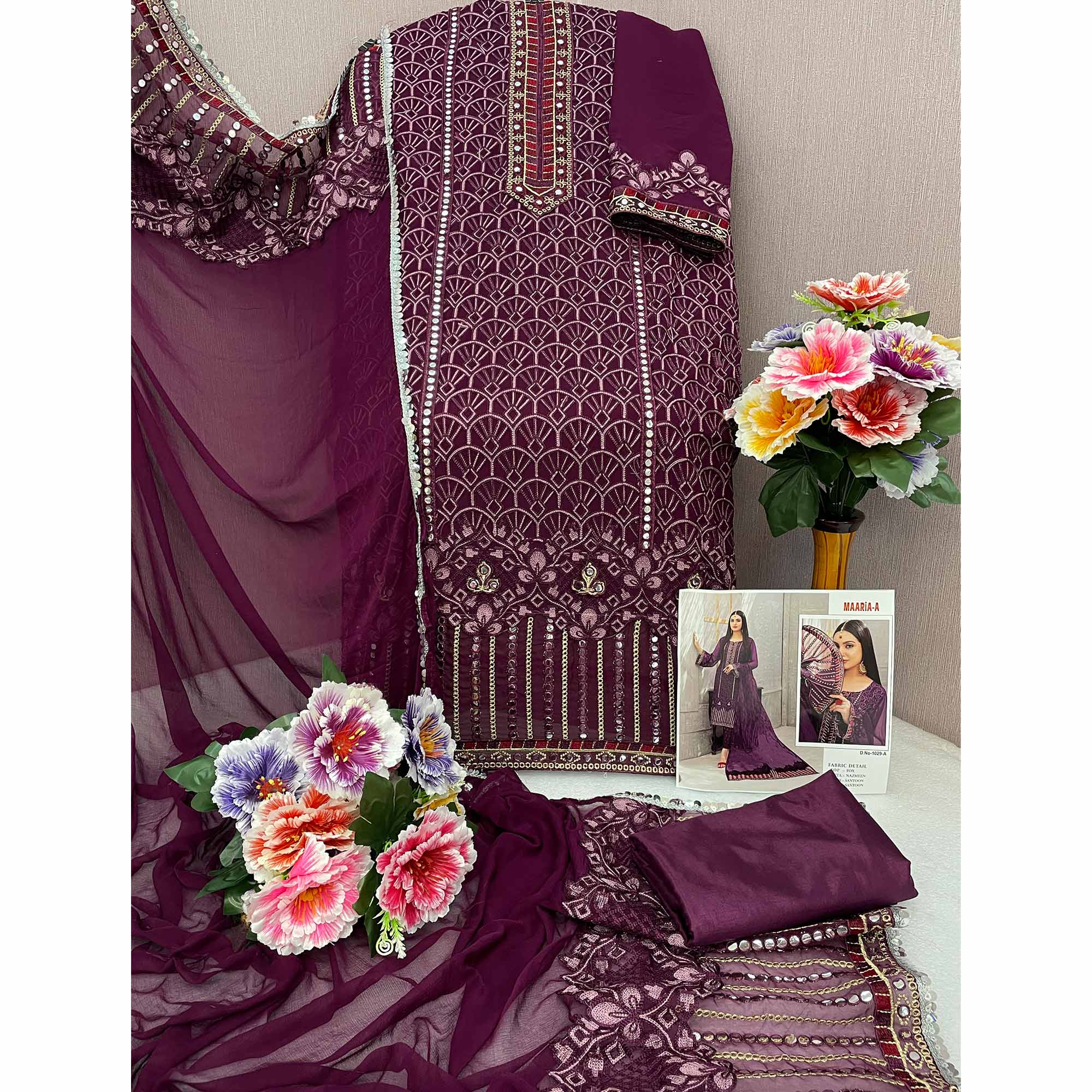 Purple Embroidered Georgette Semi Stitched Pakistani Suit