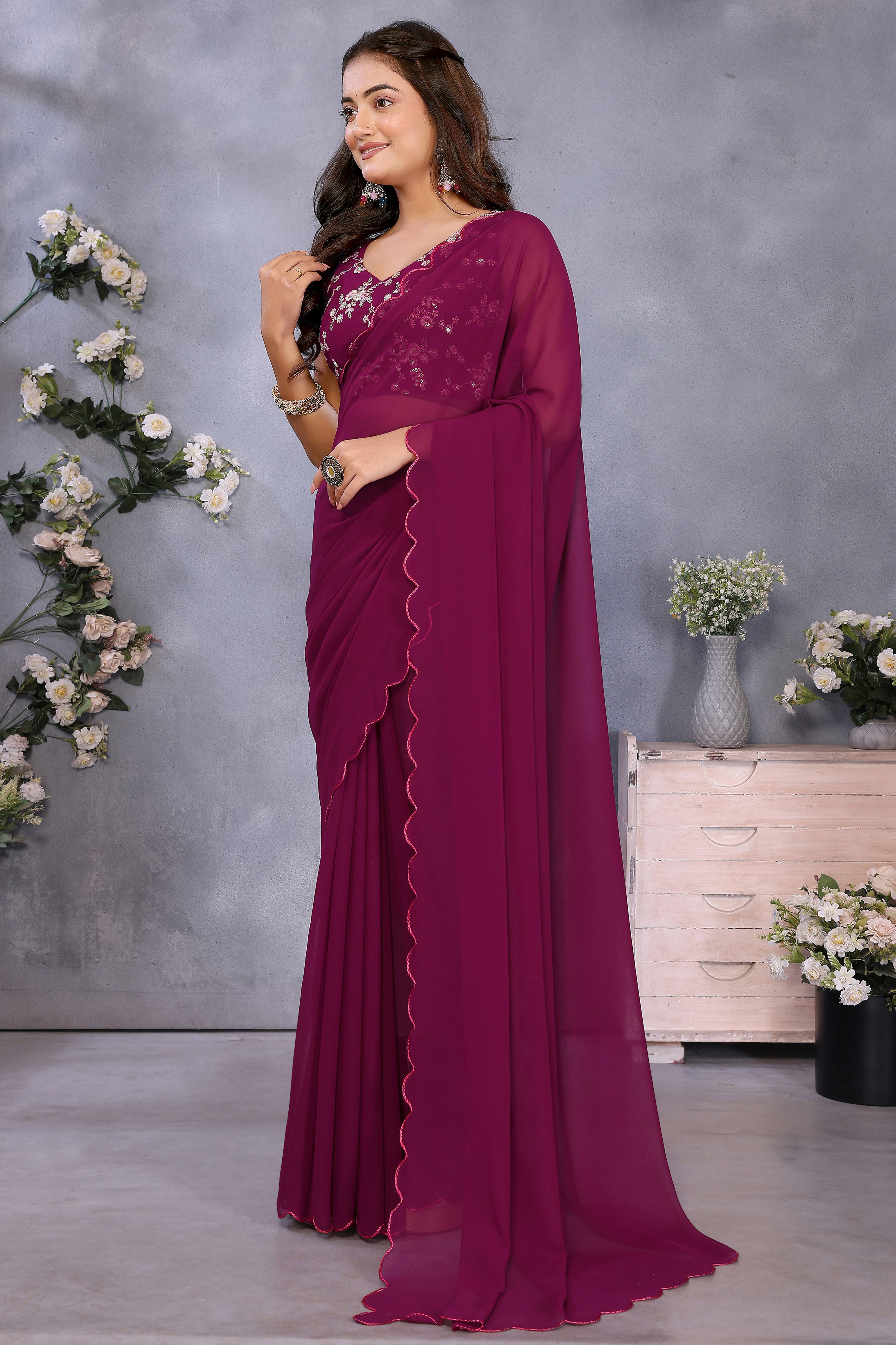 Sophisticated Purple Party Wear Saree in Georgette Fabric With Embellished Blouse