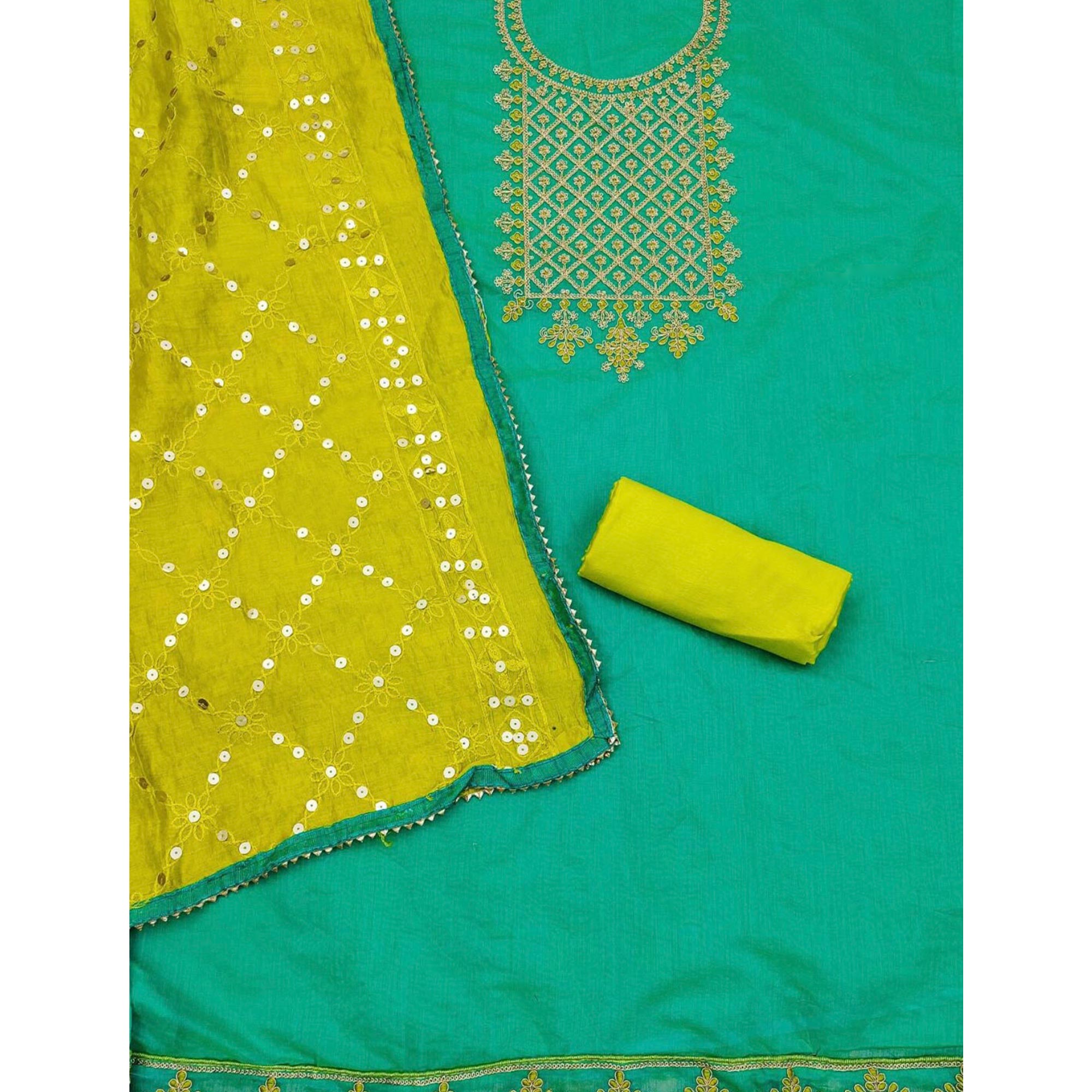 Turquoise Floral Embroidered Modal Dress Material