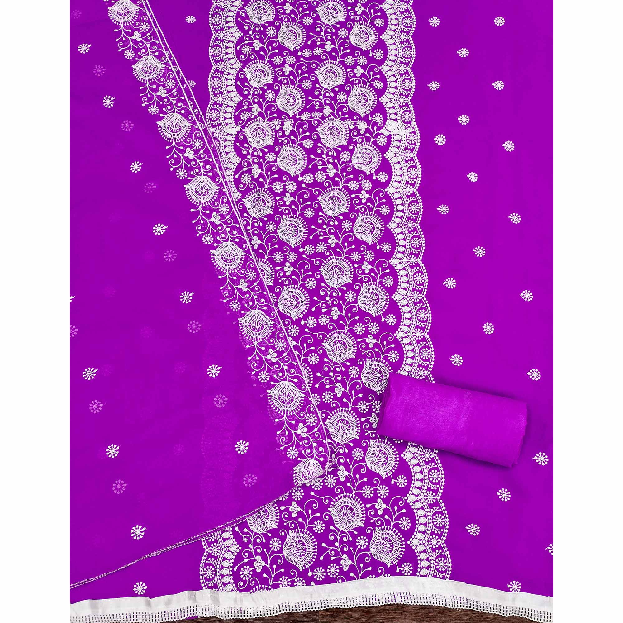Purple Floral Embroidered Georgette Dress Material