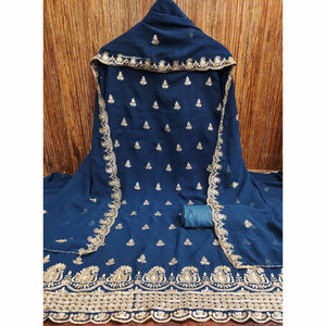 Blue Floral Sequins Embroidered Georgette Dress Material