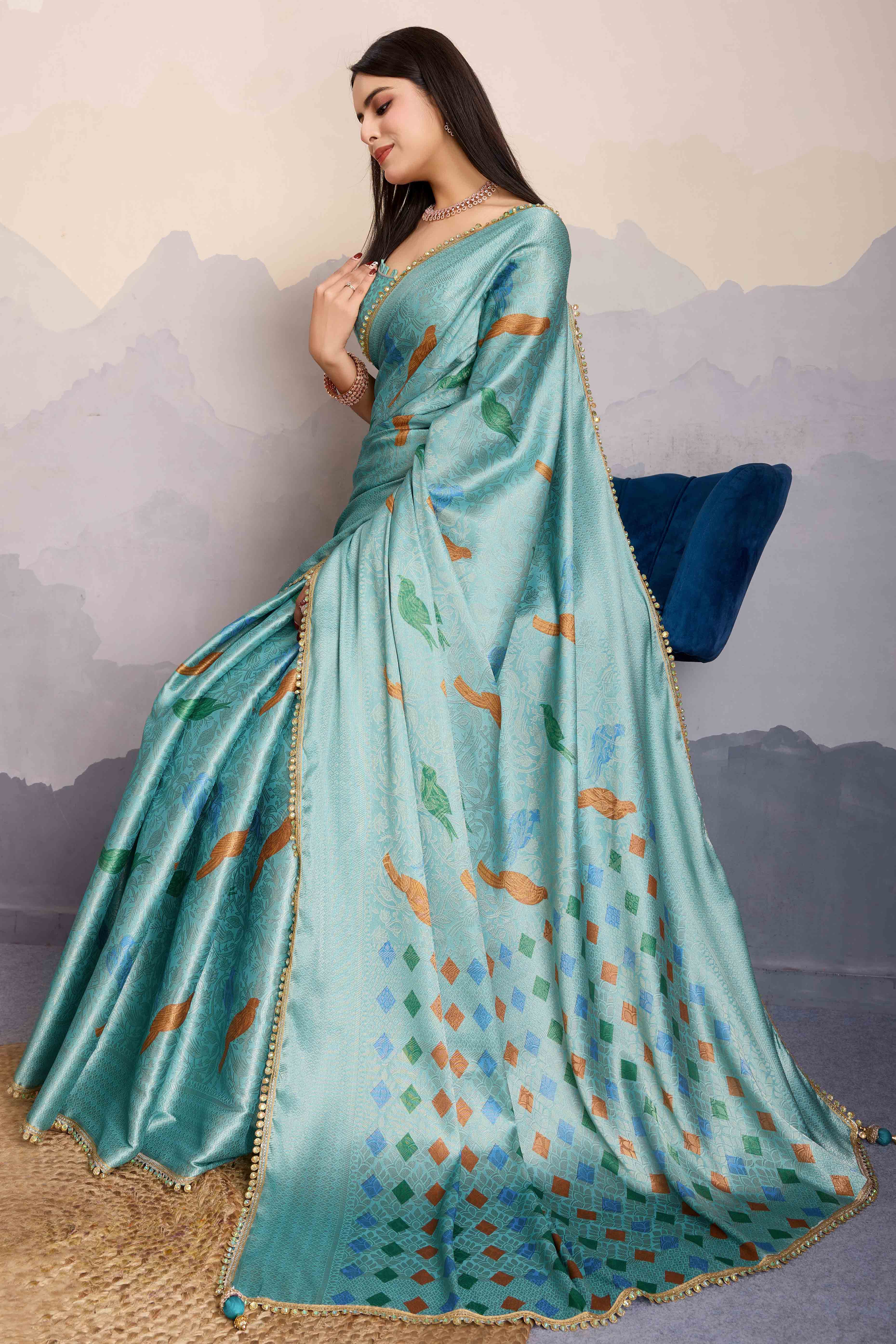 Sea Green Zari Weaving Mysore Brocade Silk Saree