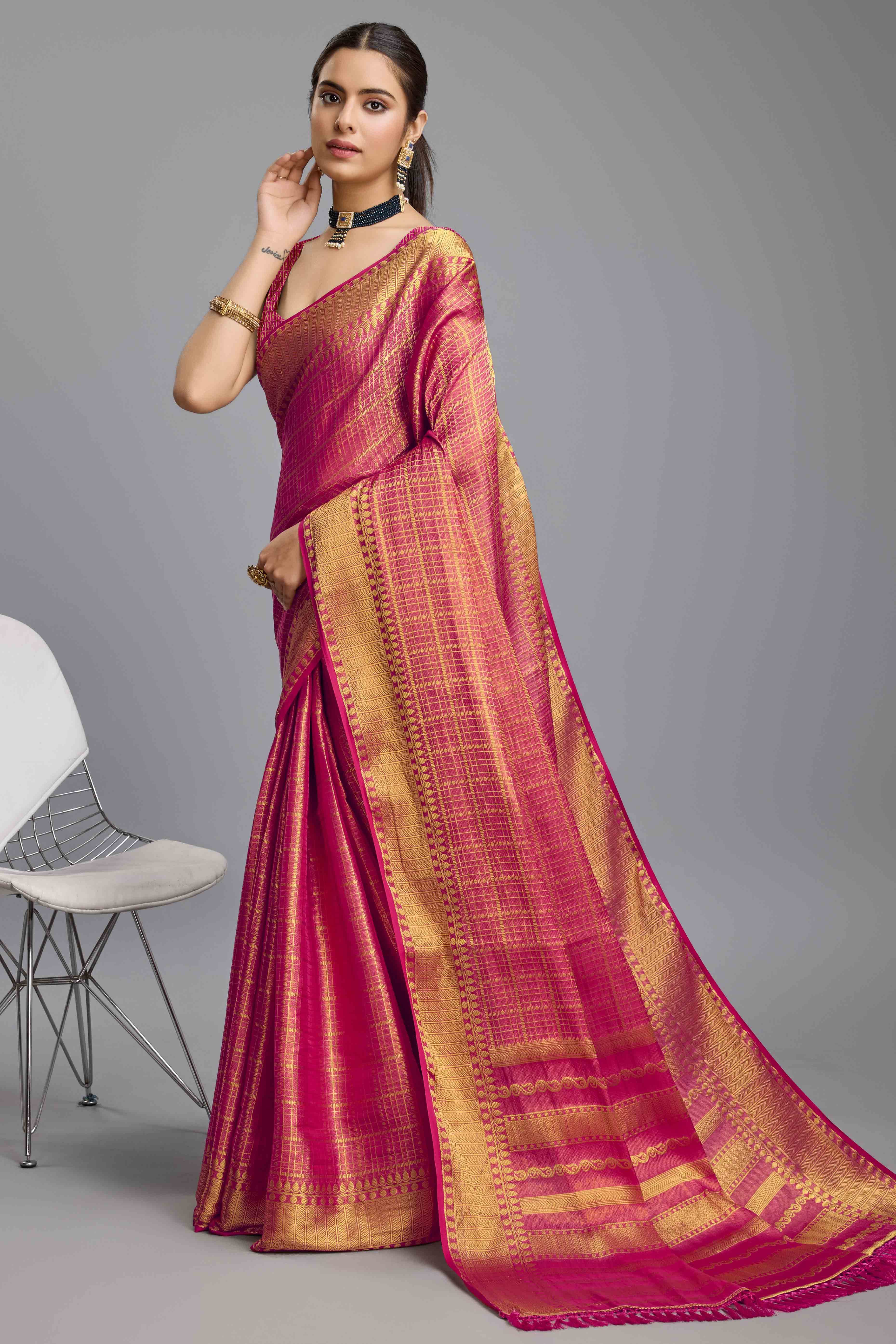 Pink Brocade Zari Weaving Mysore Silk Saree