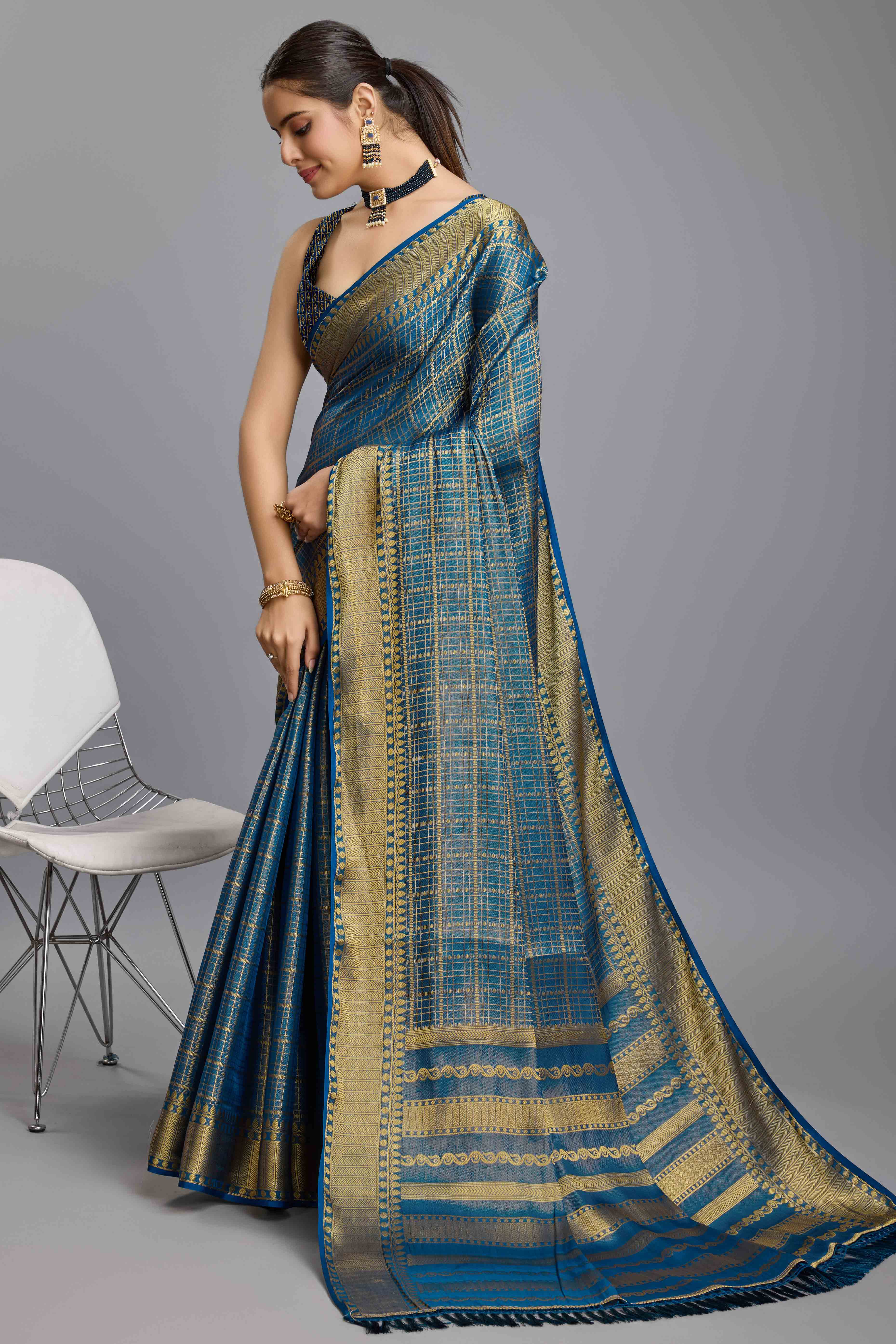 Teal Brocade Zari Weaving Mysore Silk Saree