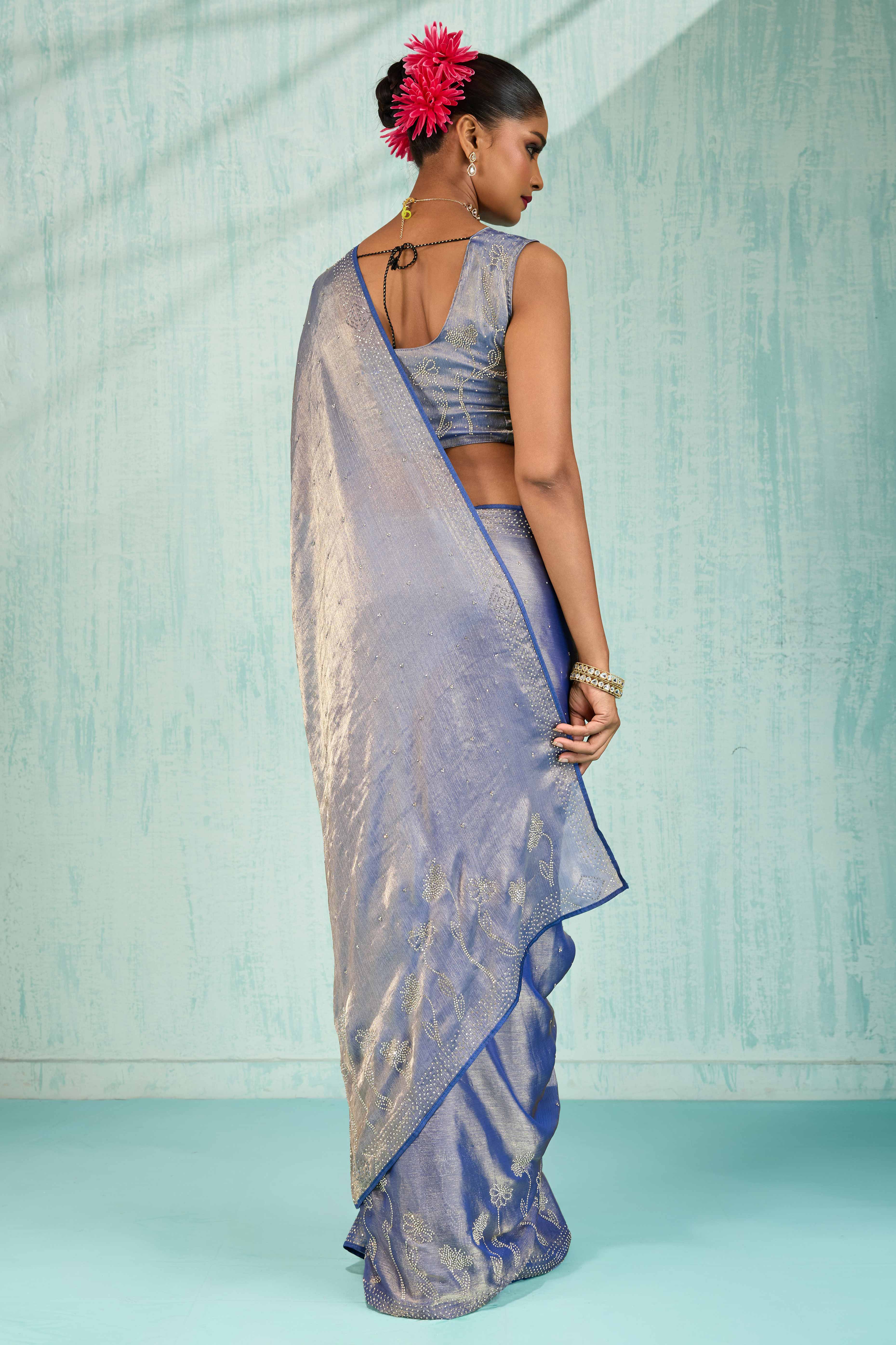Elegant Party Wear Saree in Lavender Chiffon with Stone Embellishment