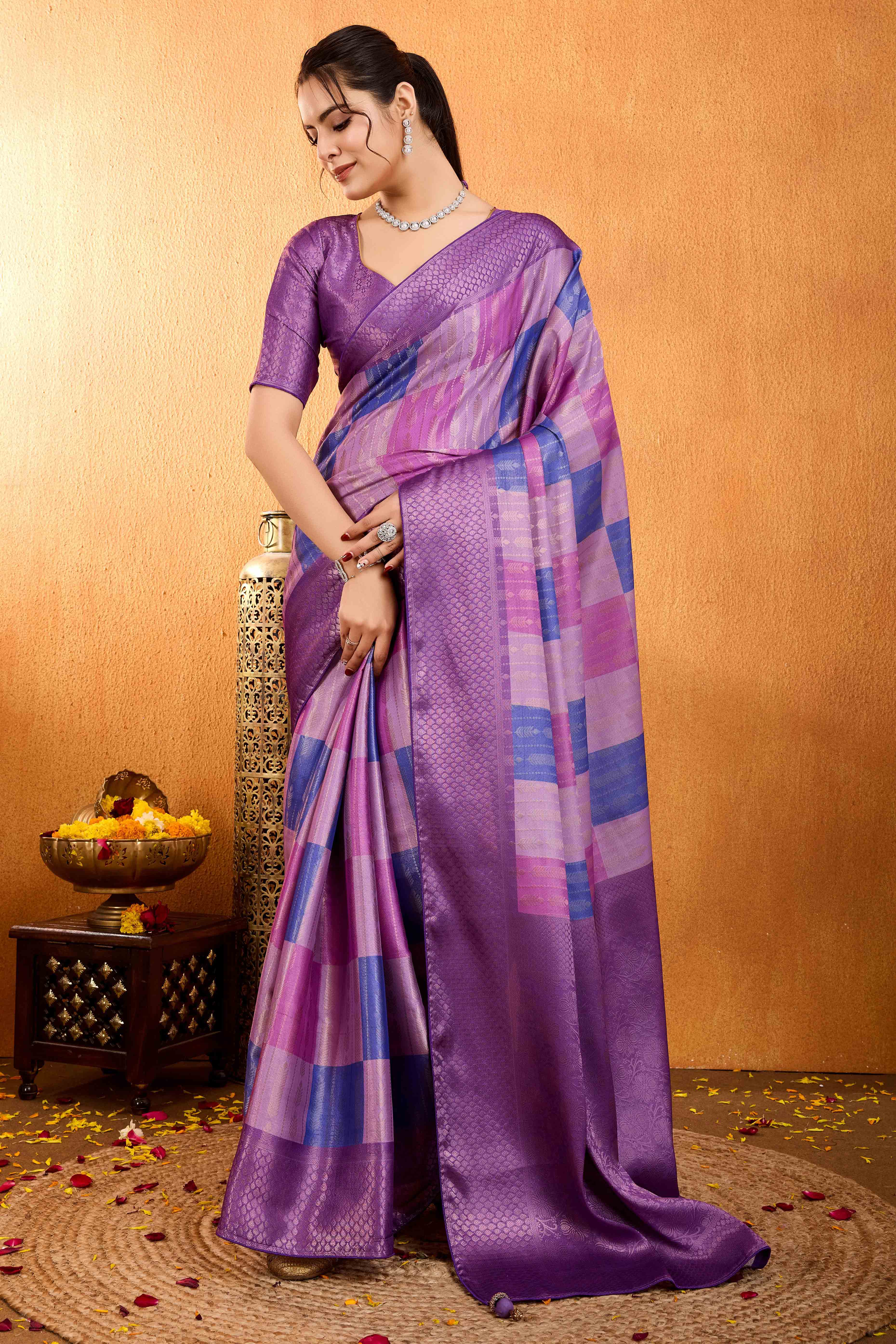 Purple Zari Weaving Mysore Brocade Silk Saree