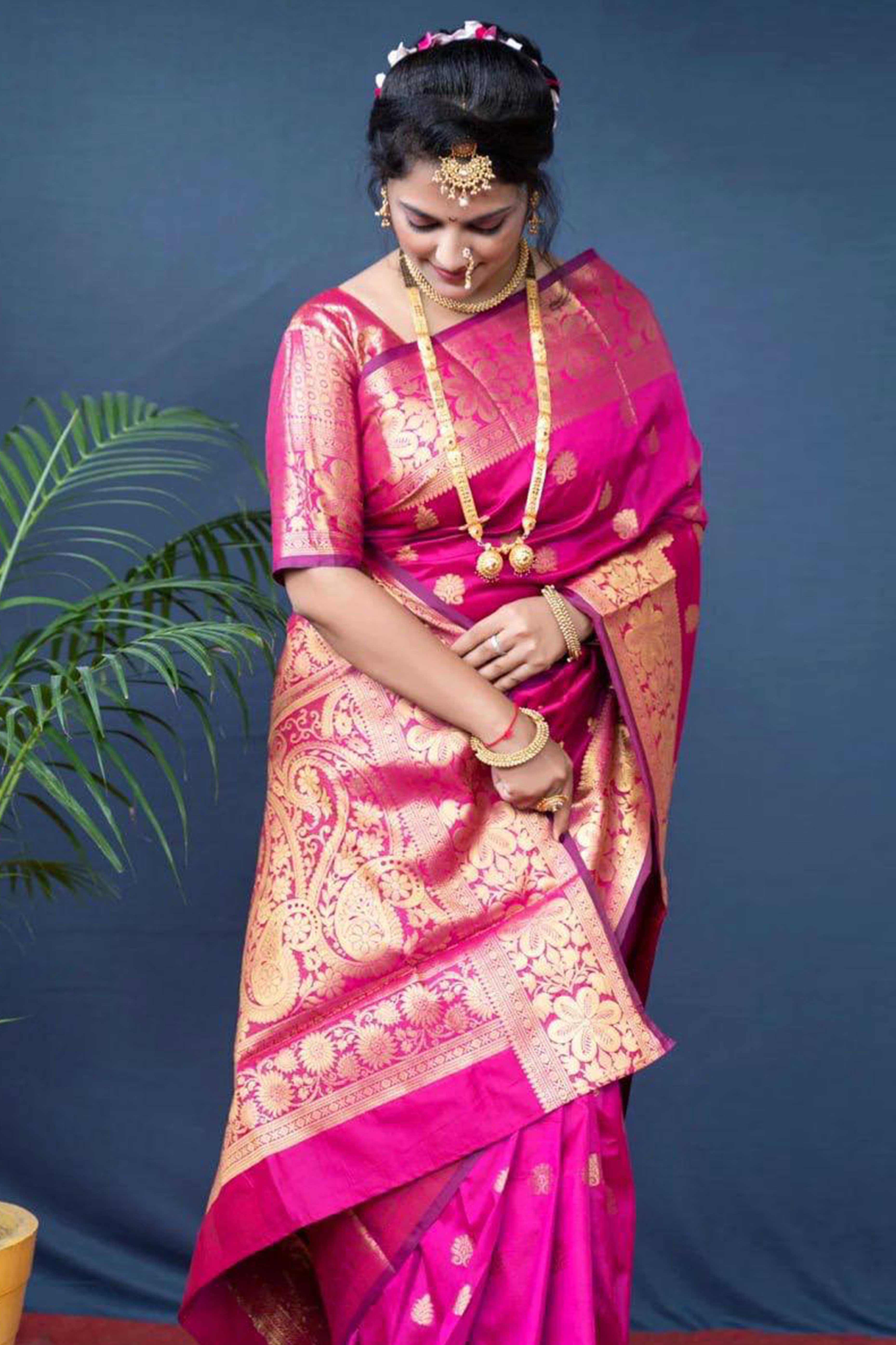 Pink Banarasi Silk Saree With Intricate Zari Butti Weaving