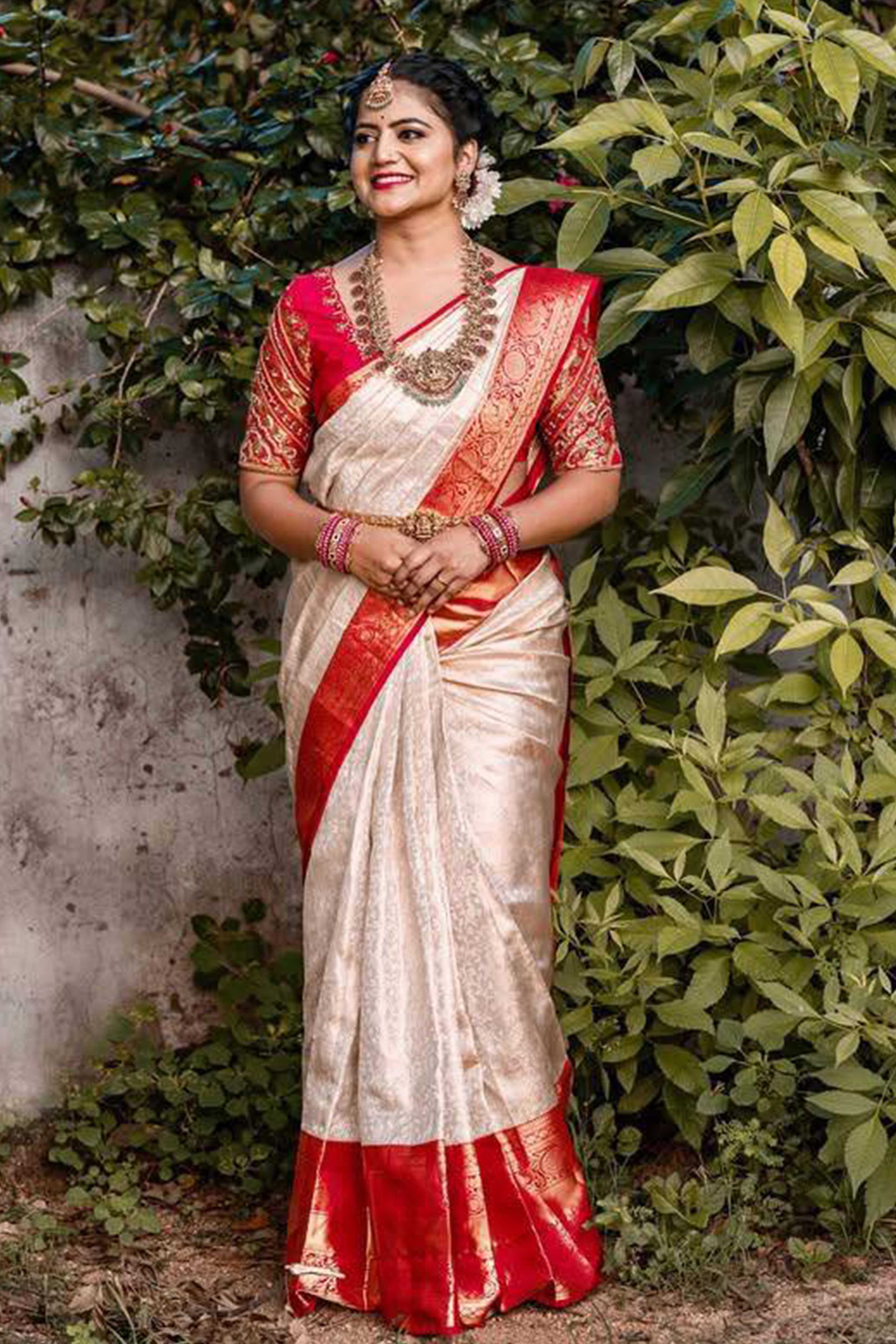 Off-White Banarasi Silk Saree With Delicate Zari Weaving For A Graceful Look