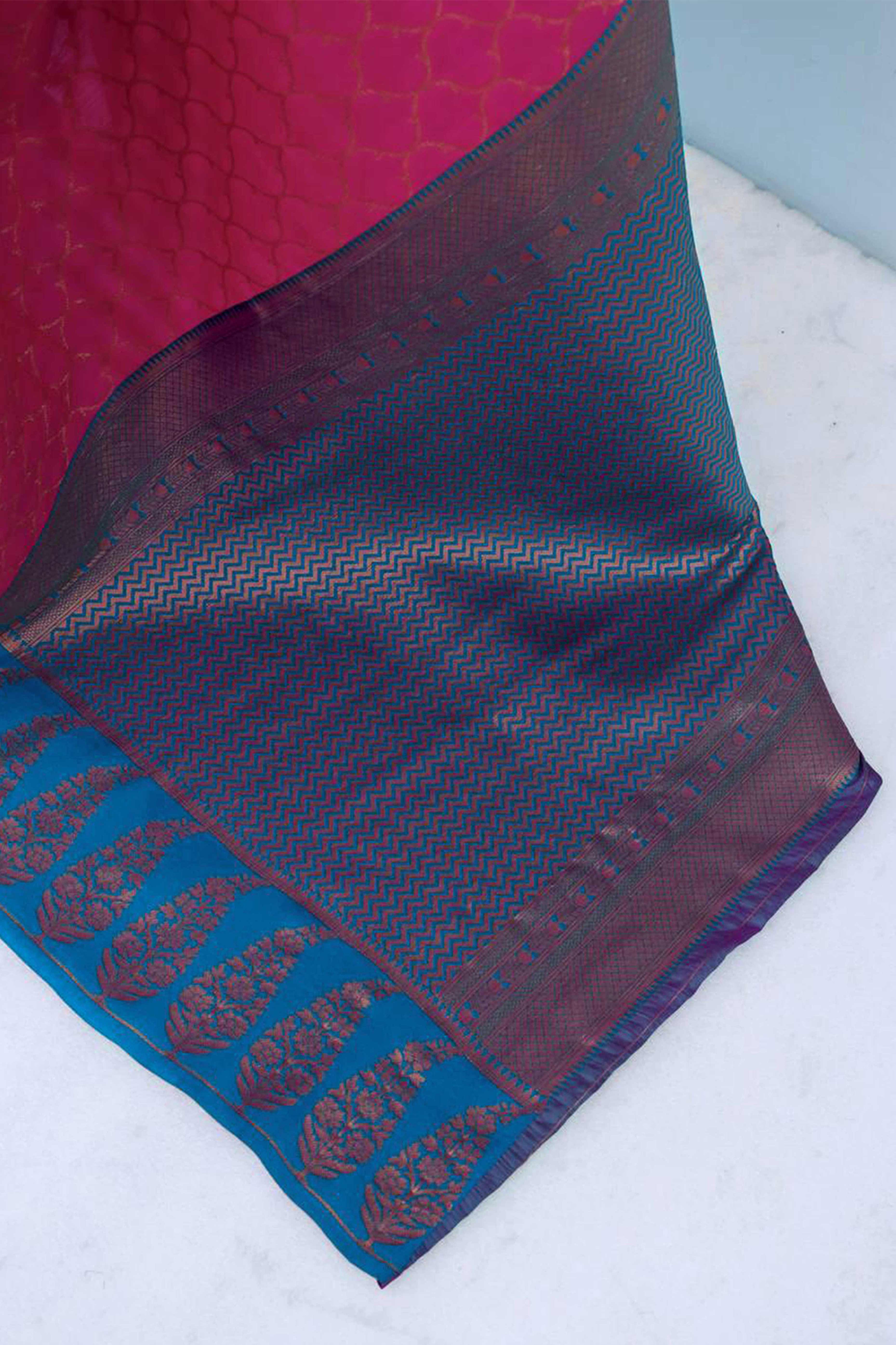 Pink Floral Woven Kanjivaram Silk Saree