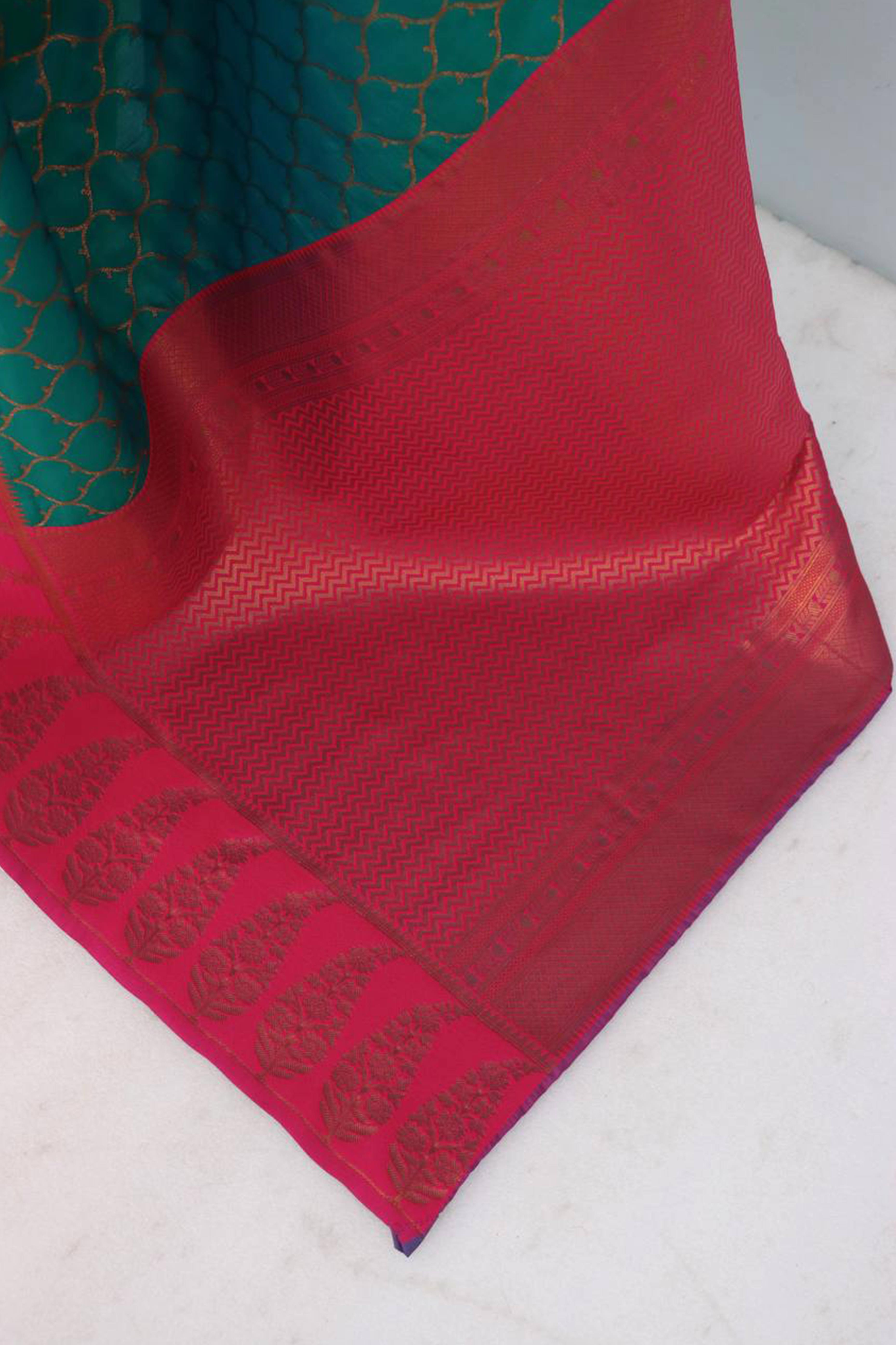 Rama Green Floral Woven Kanjivaram Silk Saree