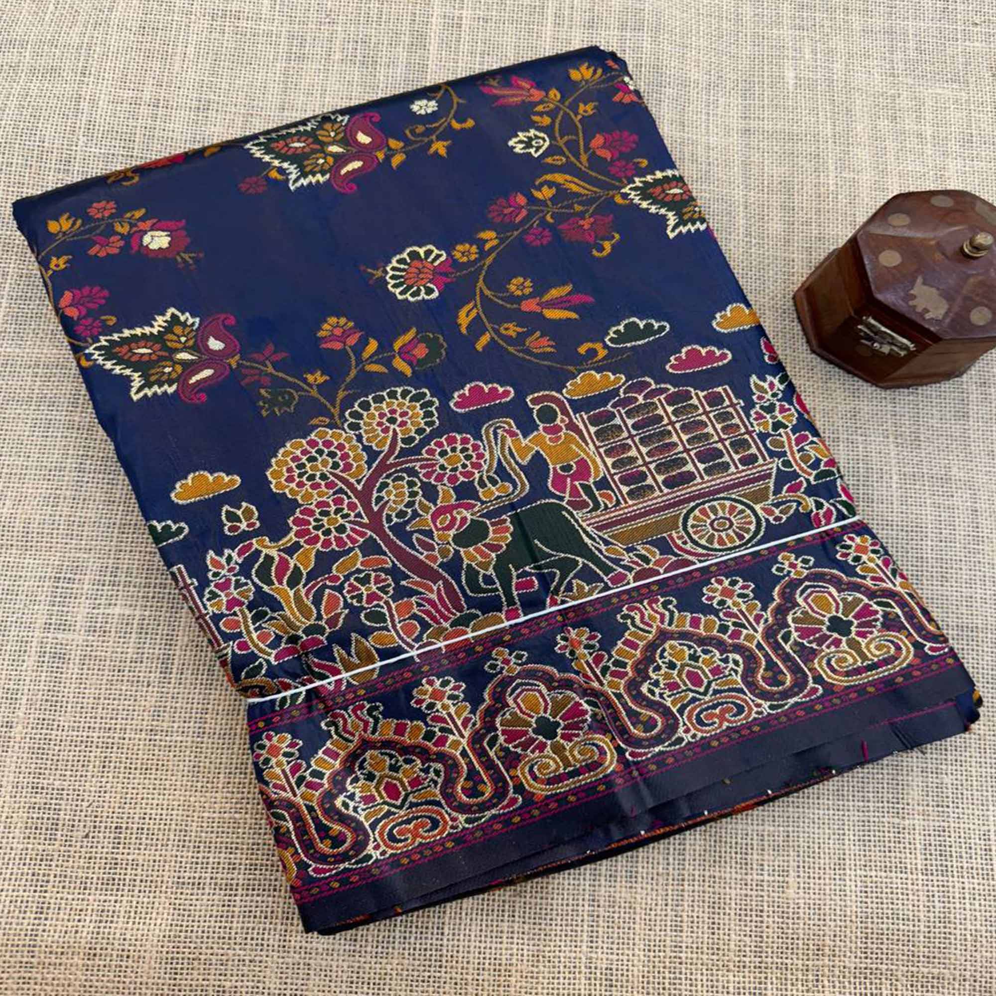 Royal Navy Blue Pashmina Silk Saree with Rajwadi Zari Weaving