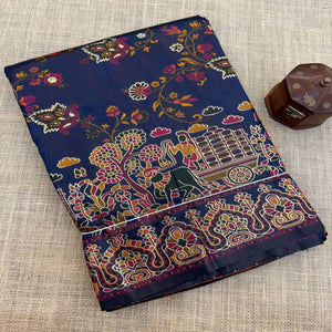 Royal Navy Blue Pashmina Silk Saree with Rajwadi Zari Weaving