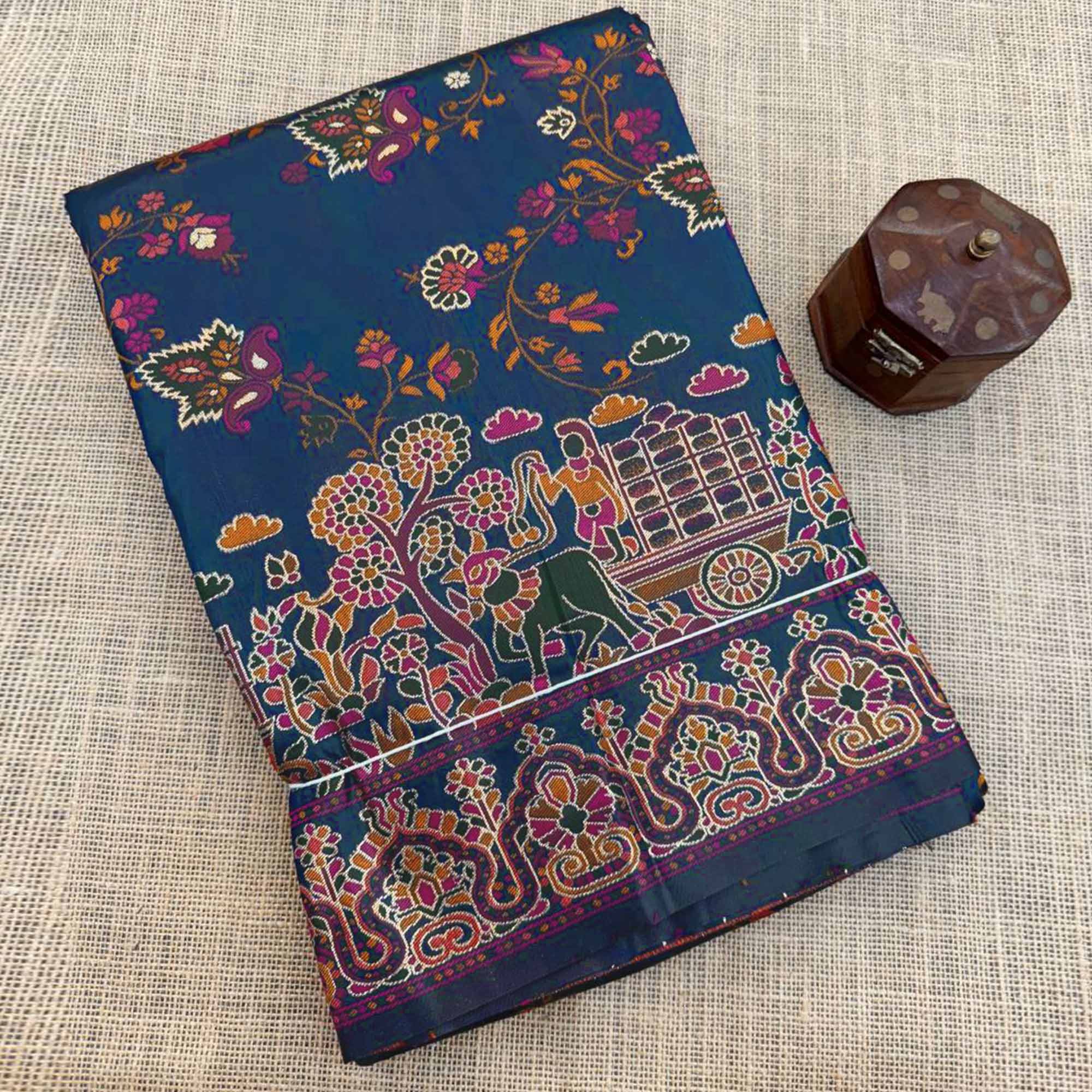 Royal Teal Pashmina Silk Saree with Rajwadi Zari Weaving