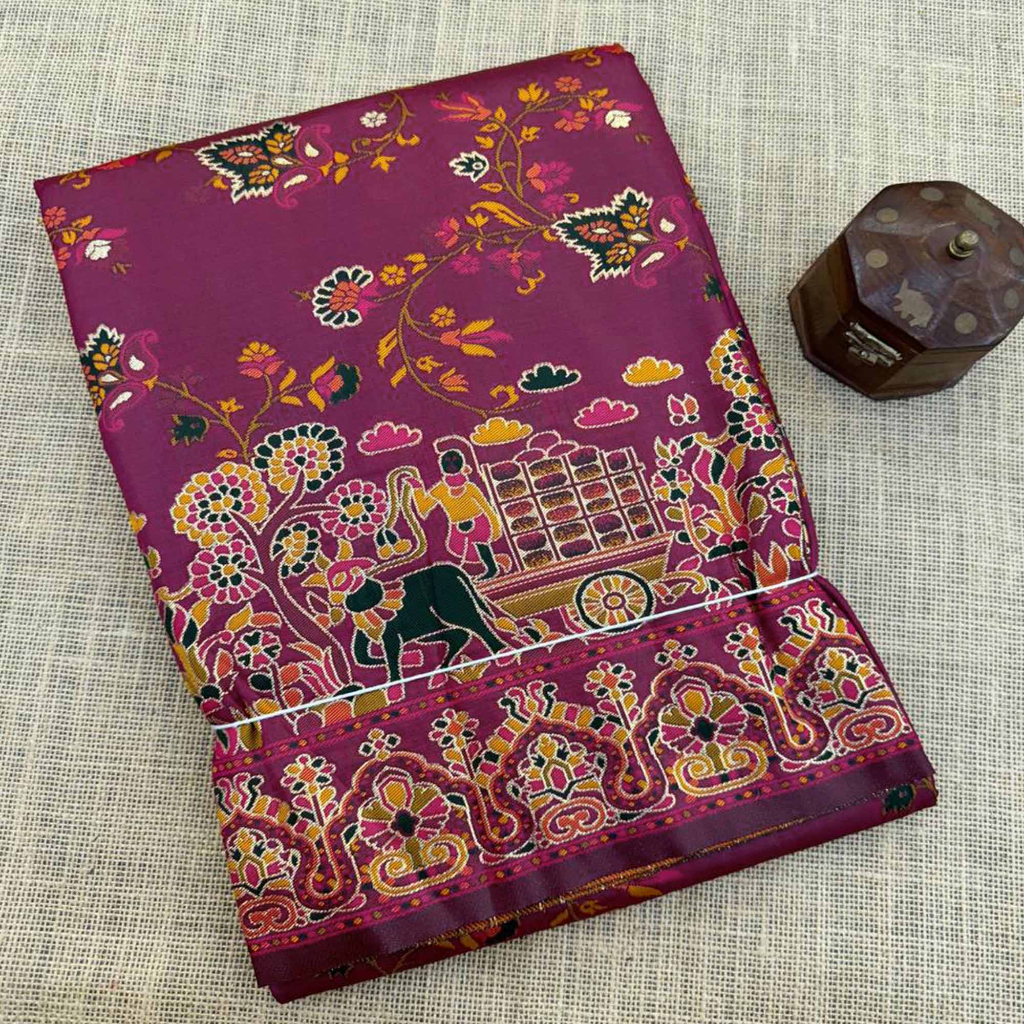 Royal Wine Pashmina Silk Saree with Rajwadi Zari Weaving