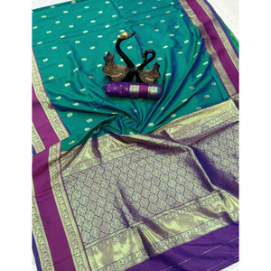 Morpich Green Luxurious Kanjivaram Silk Saree Featuring Ornate Zari Butti Motifs