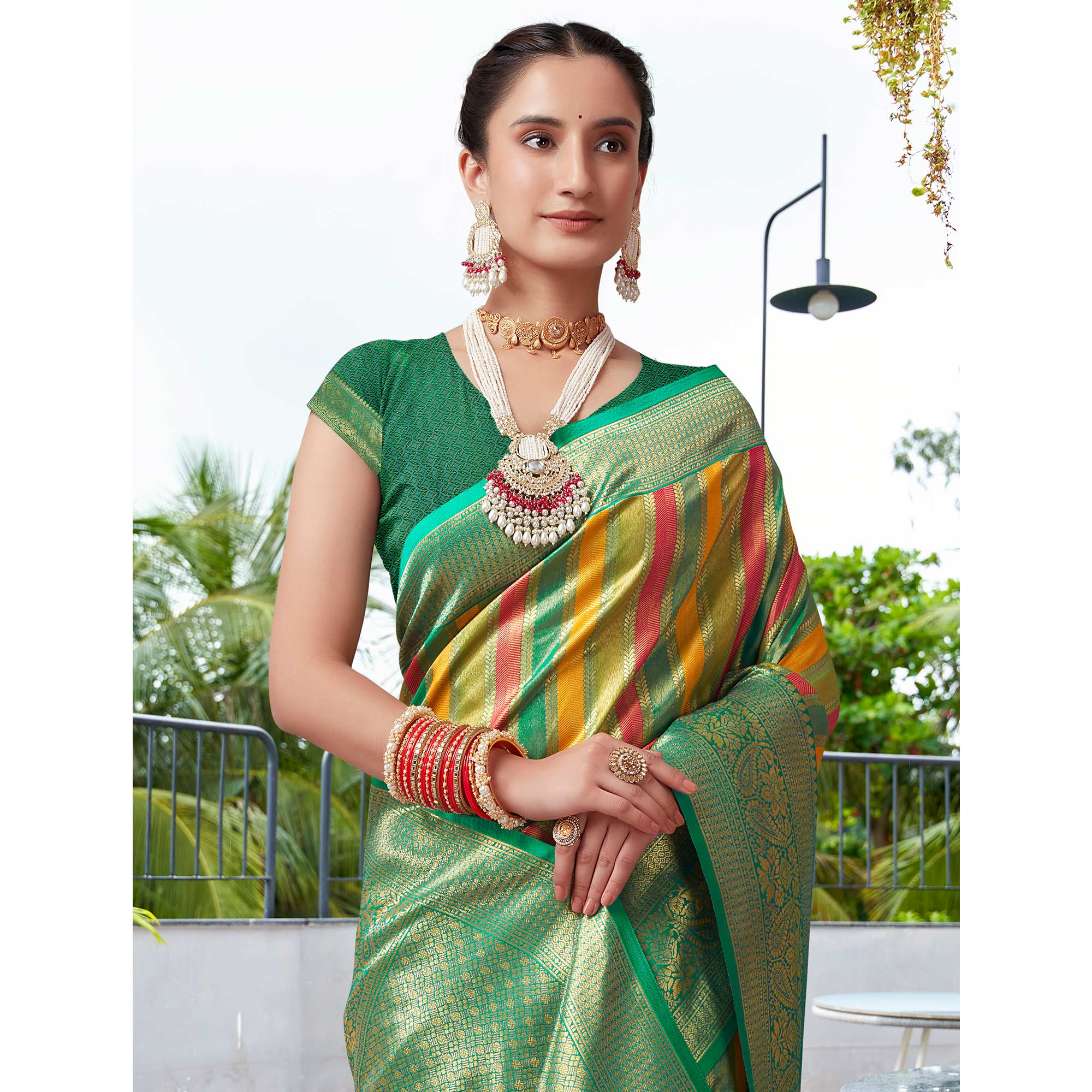Green Floral Woven Kanjivaram Silk Saree
