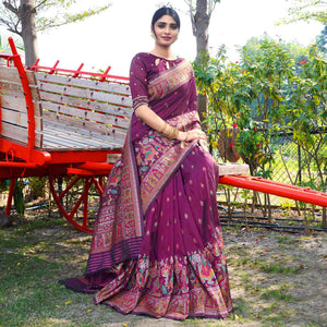 Purple Woven Pure Silk Saree